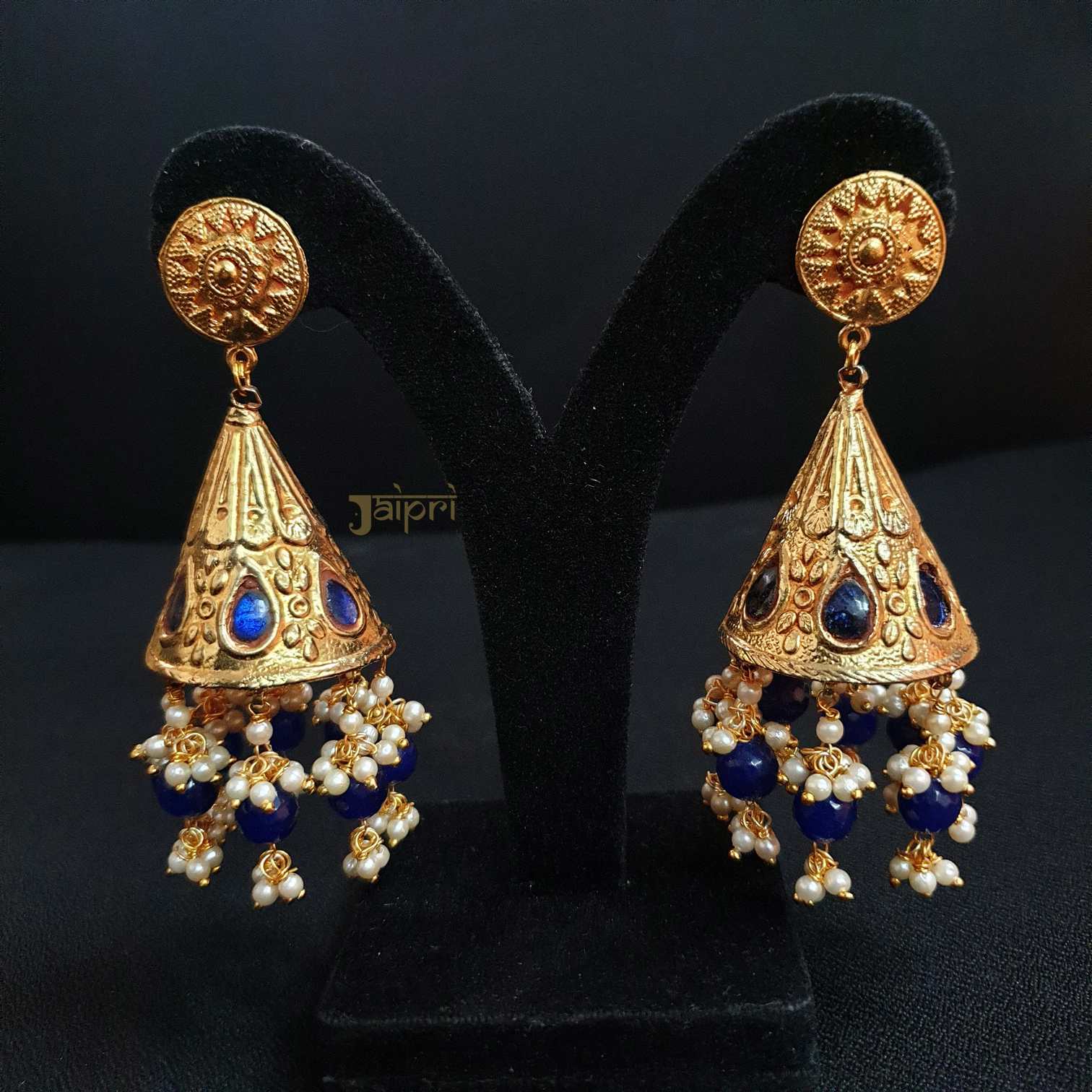 Blue Temple Jhumki Earrings