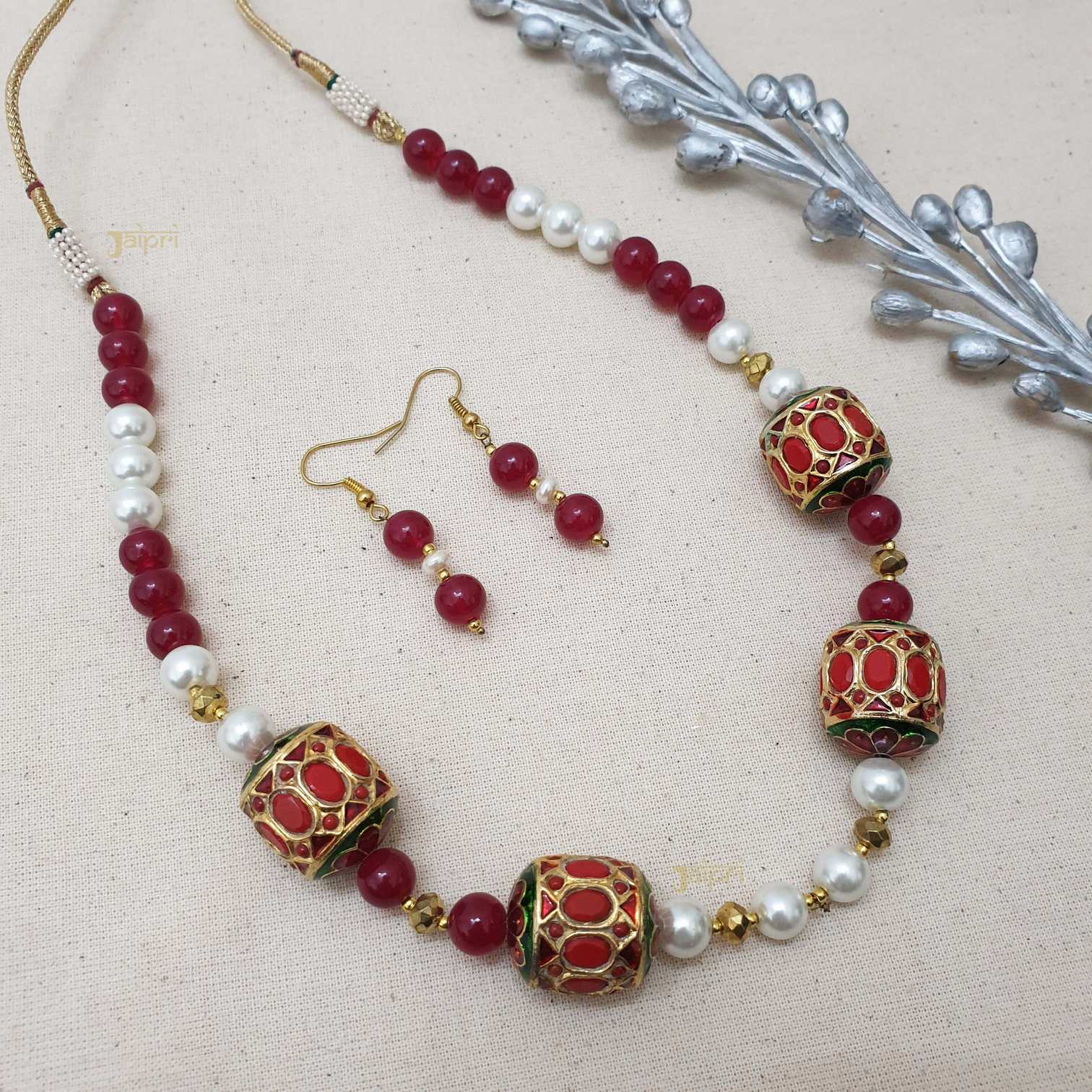 Coral and Pearl Beads Necklace With Earrings