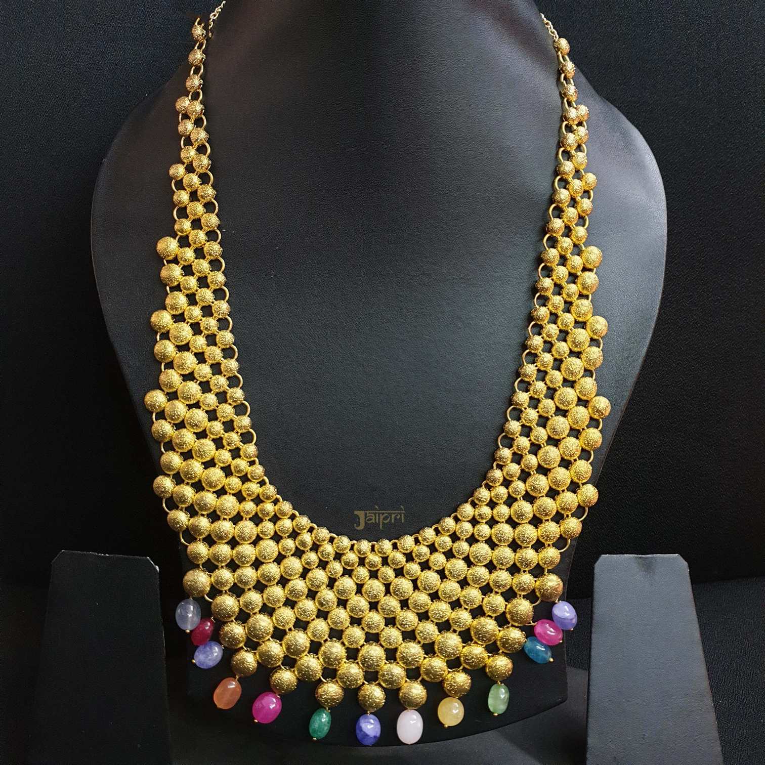 Multicolor Beads Stone Gold Long Necklace