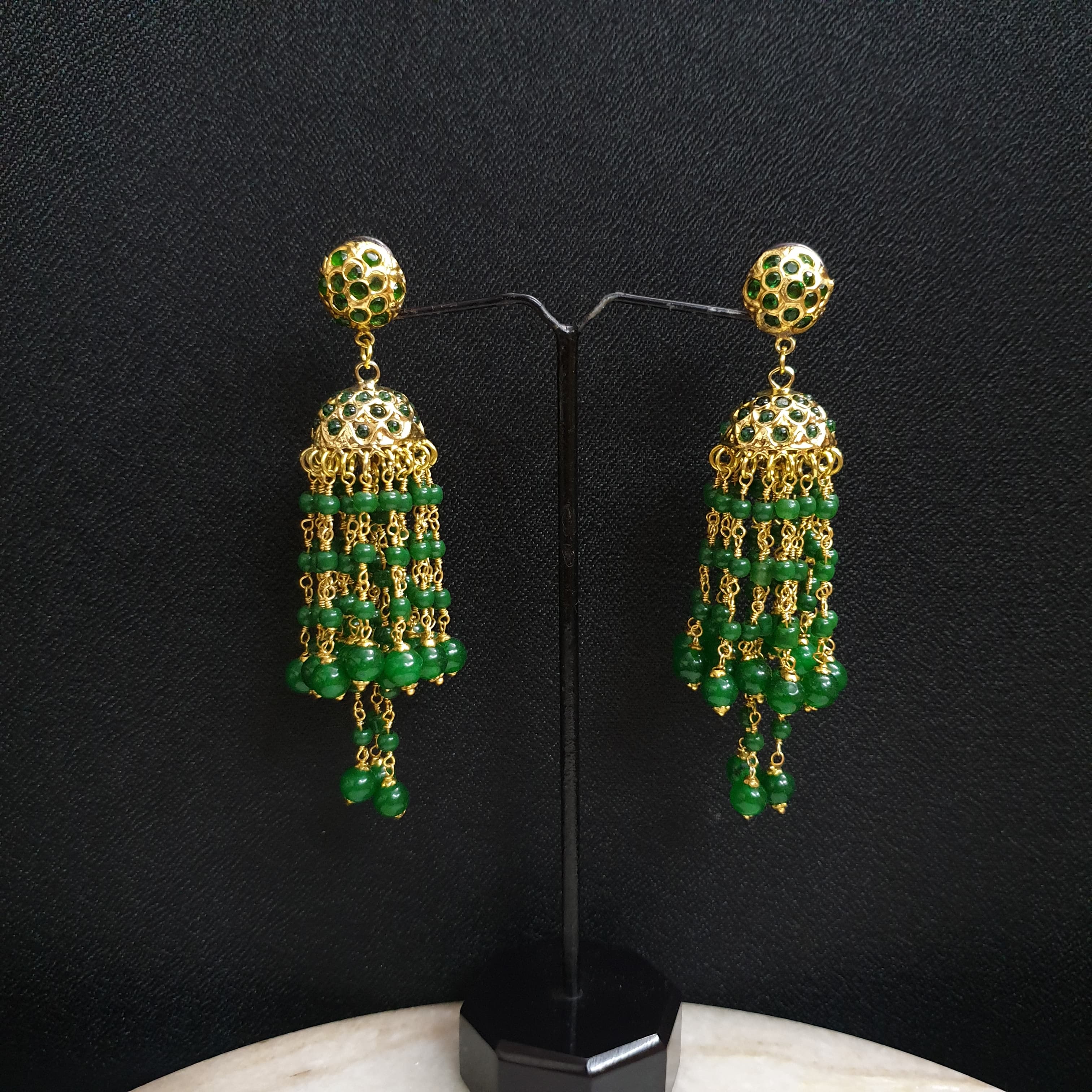 Green Jadau Jhumki Earrings