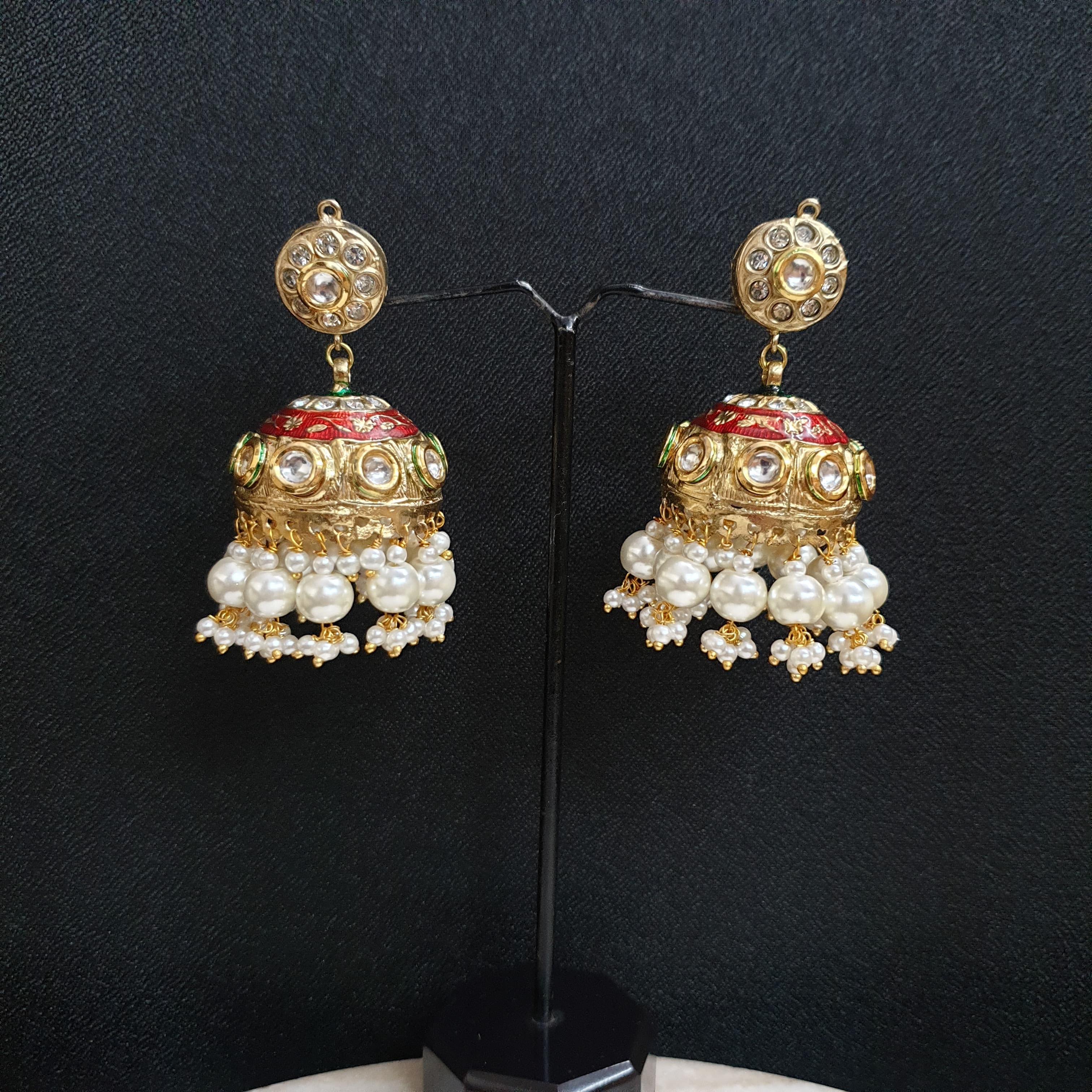 Kundan Pearl Jadau Jhumki Earrings