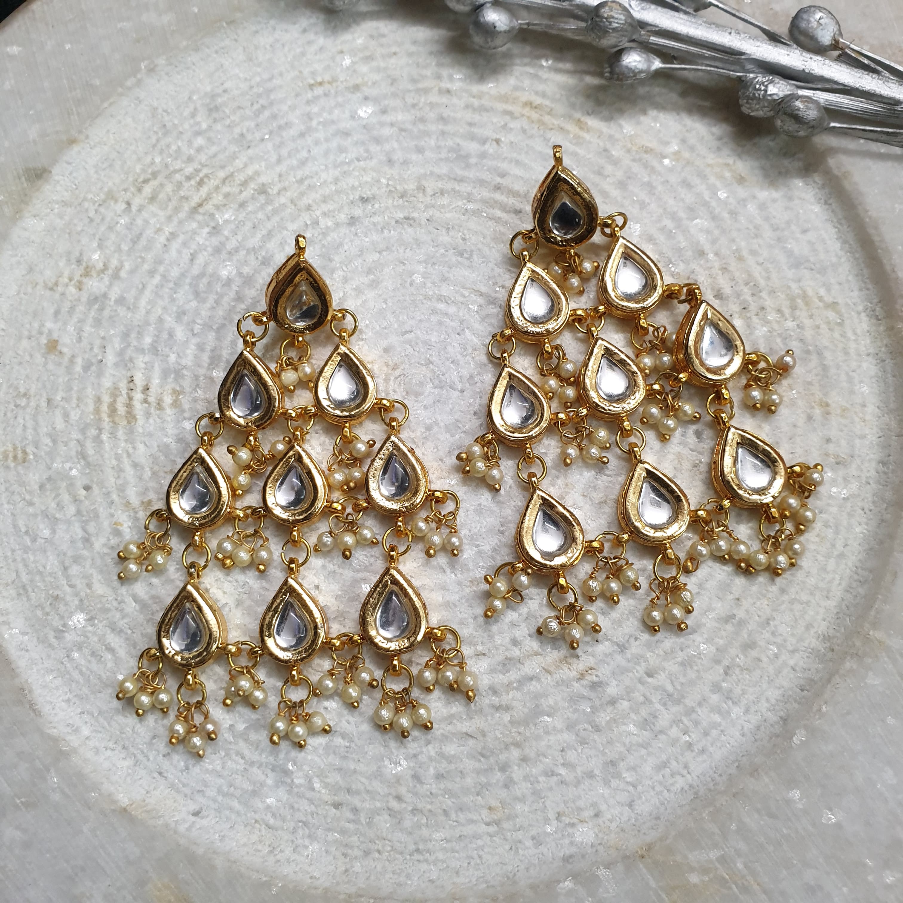 Kundan Layered Drop Shape Earrings