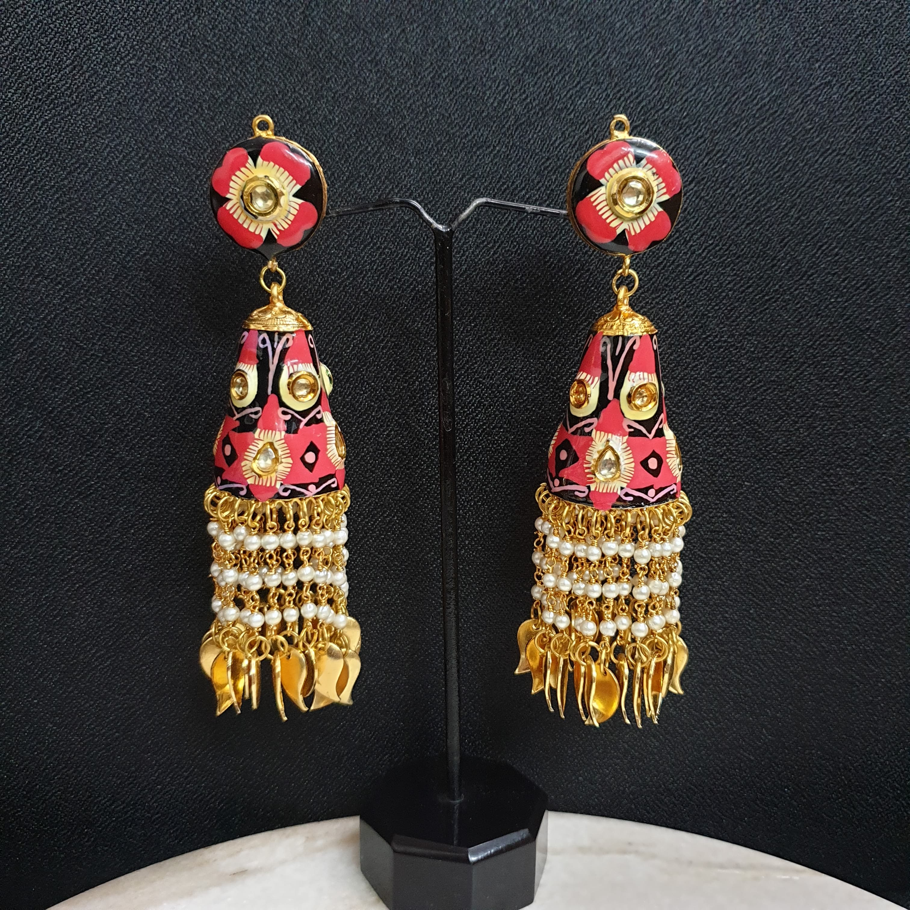 Long Handpainted Jhumki Earrings