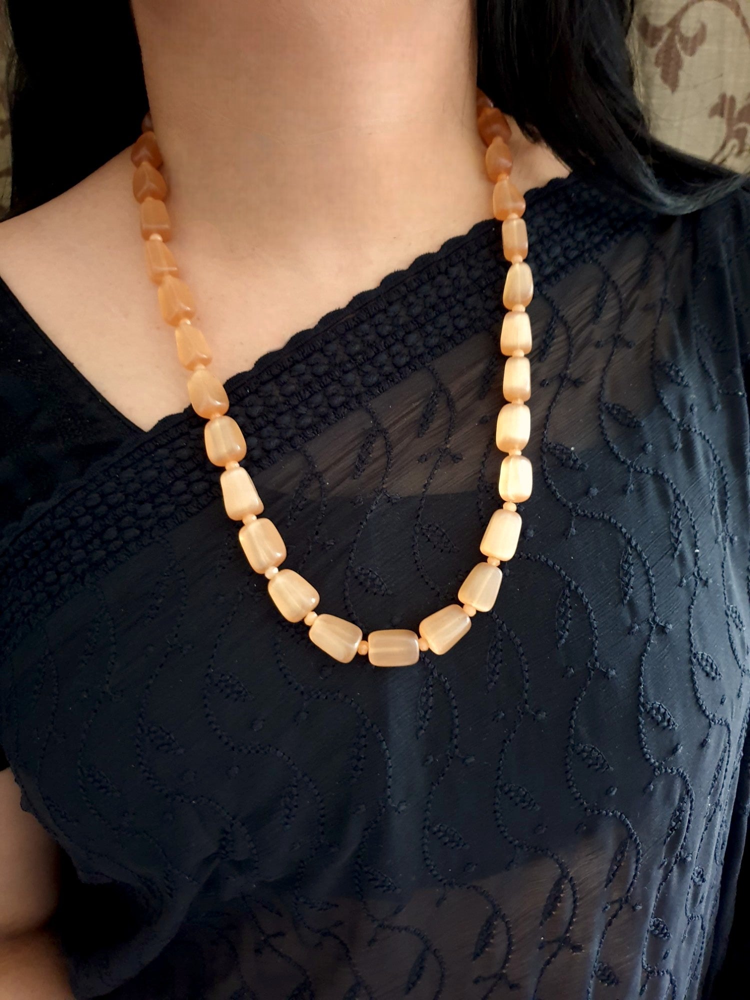 Brown Stone Single Layered Beaded Long Mala