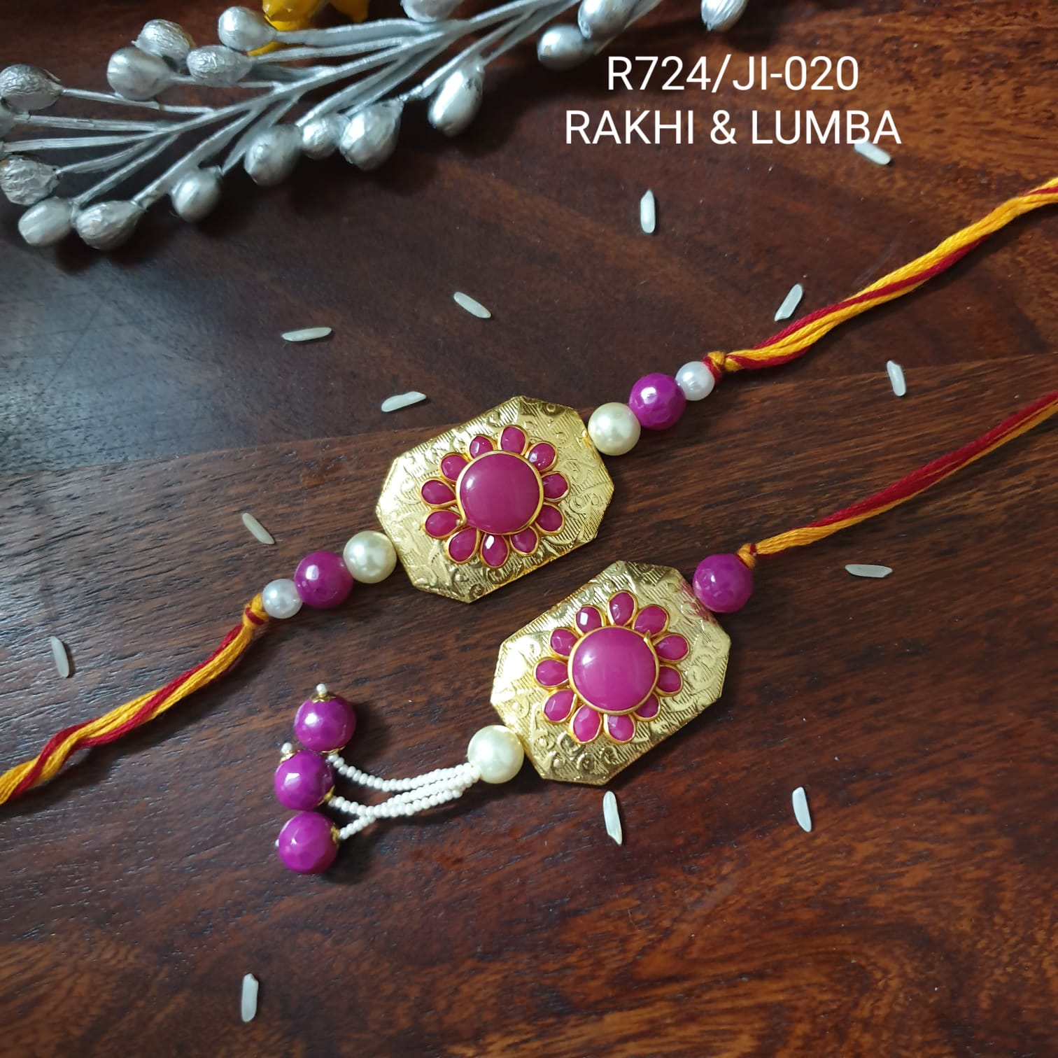 Pink Paachi Kundan Rakhi For Bhaiya Bhabhi