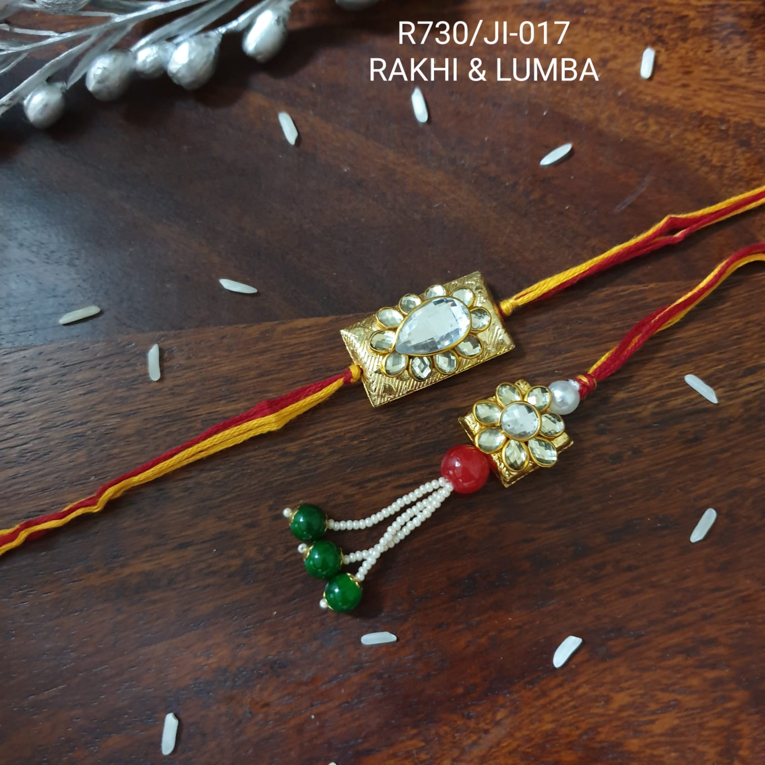 Gold Pacchi Kundan Rakhi For Bhaiya Bhabhi