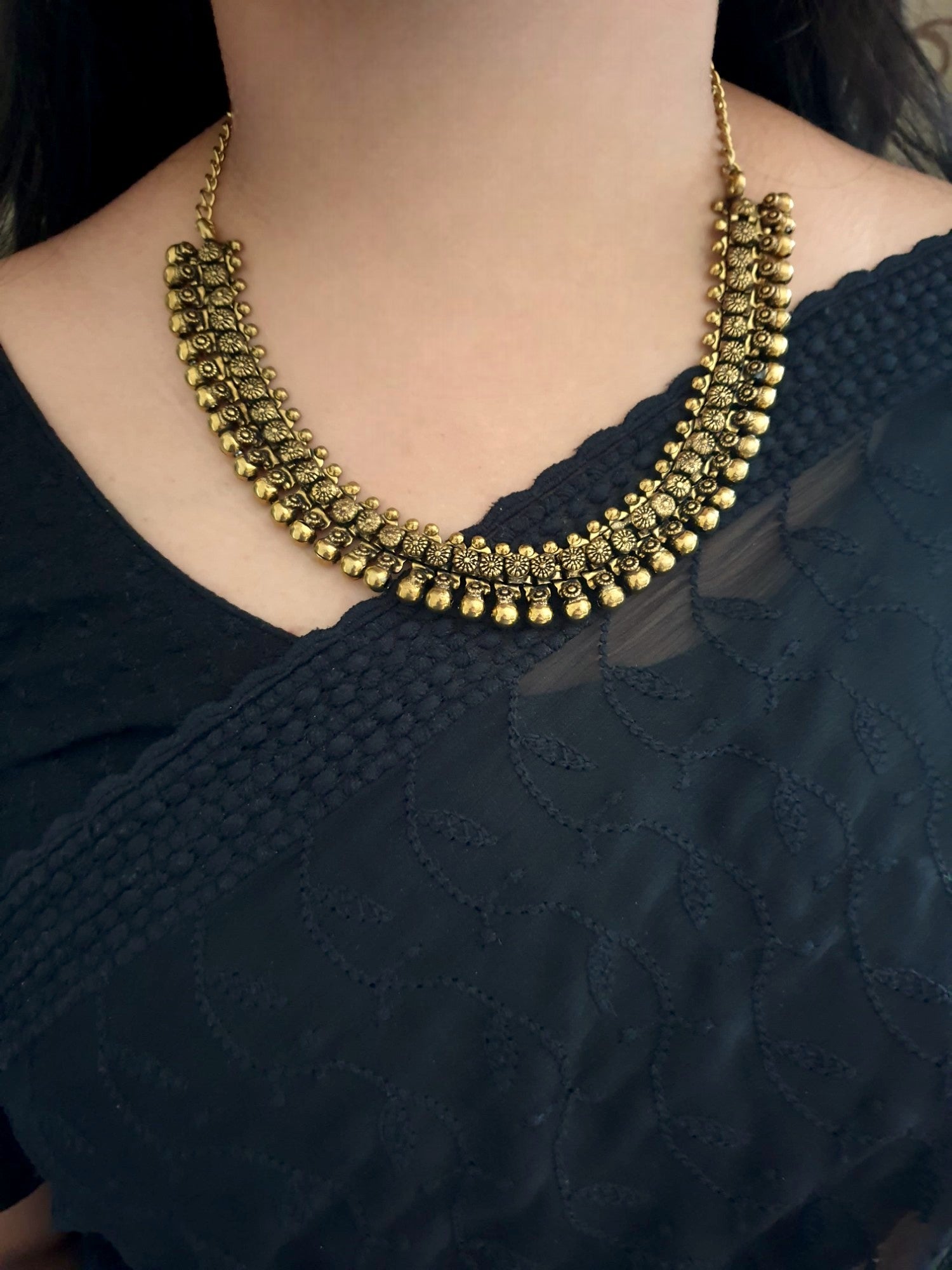 Antique Gold Handcarved Chain Necklace