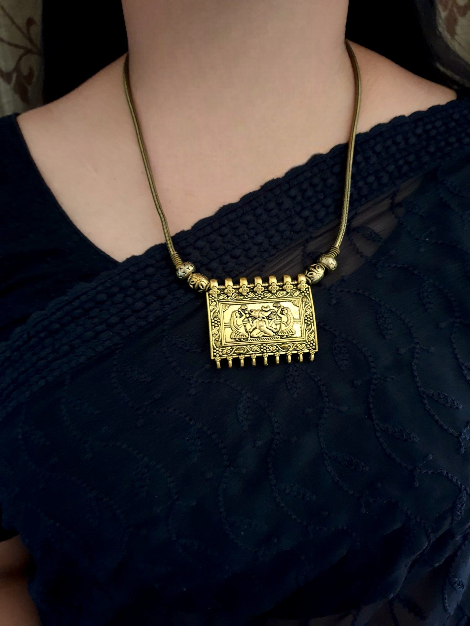 Antique Gold Ganesha Handcarved Chain Necklace