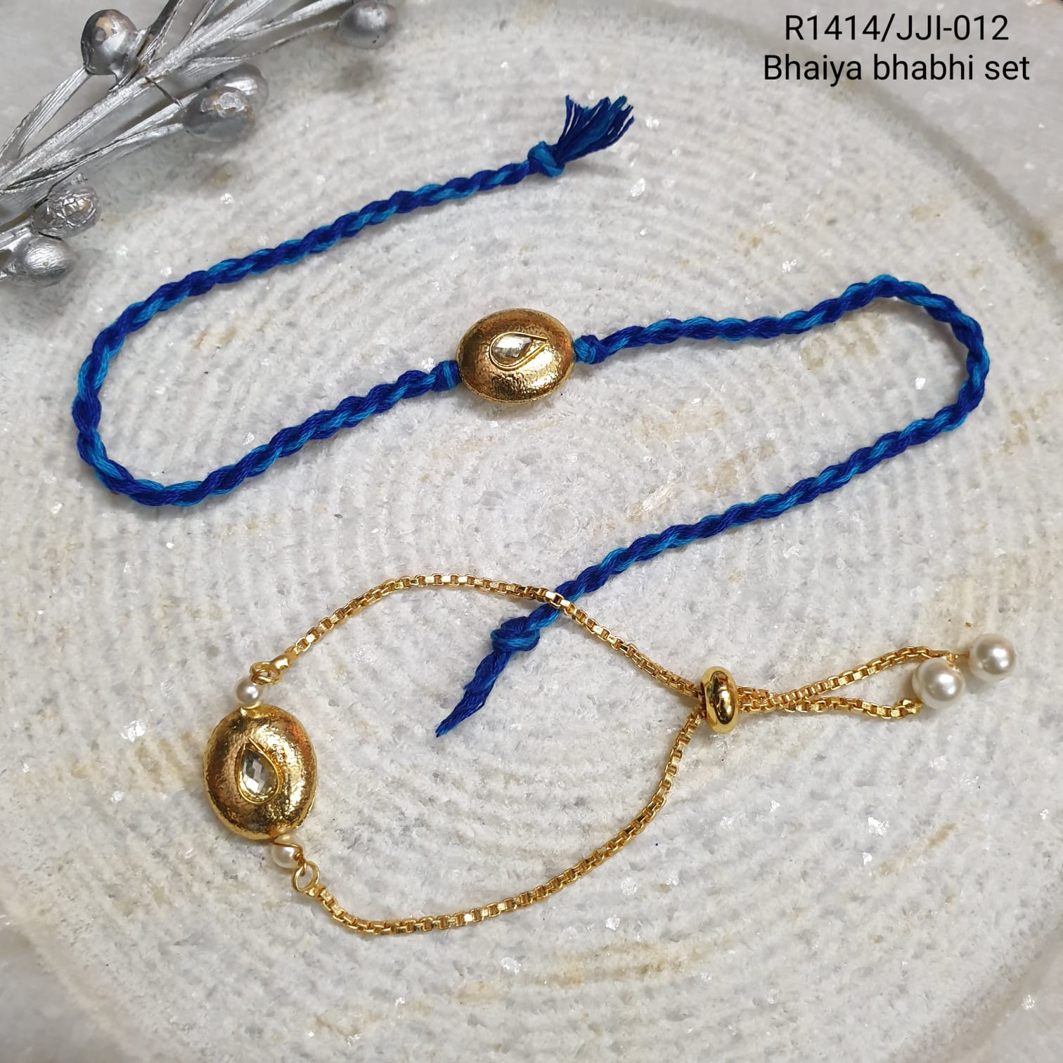 Gold Tone Bhaiya Bhabhi Rakhi Combo