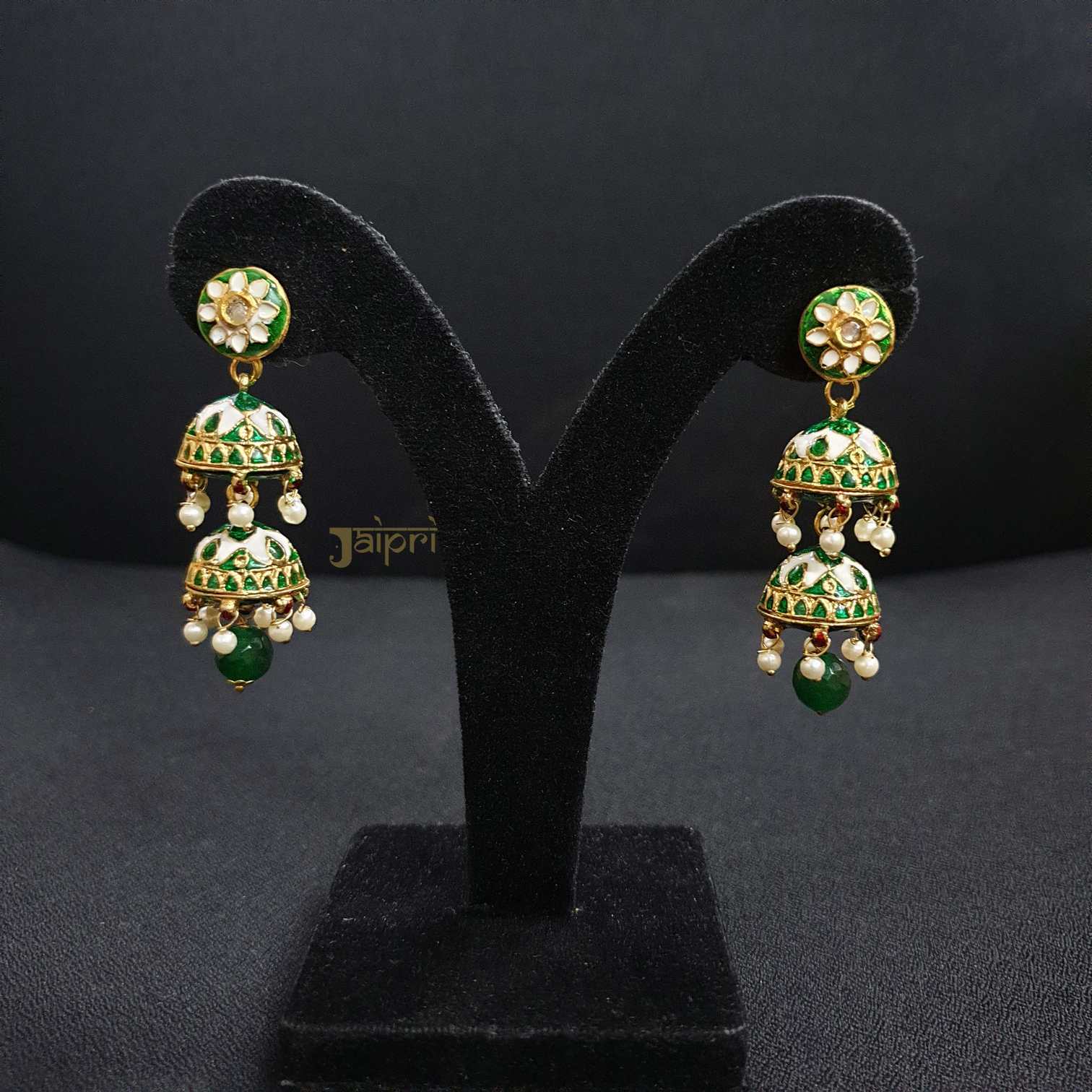 Green Floral Meenakari Jhumki Earrings