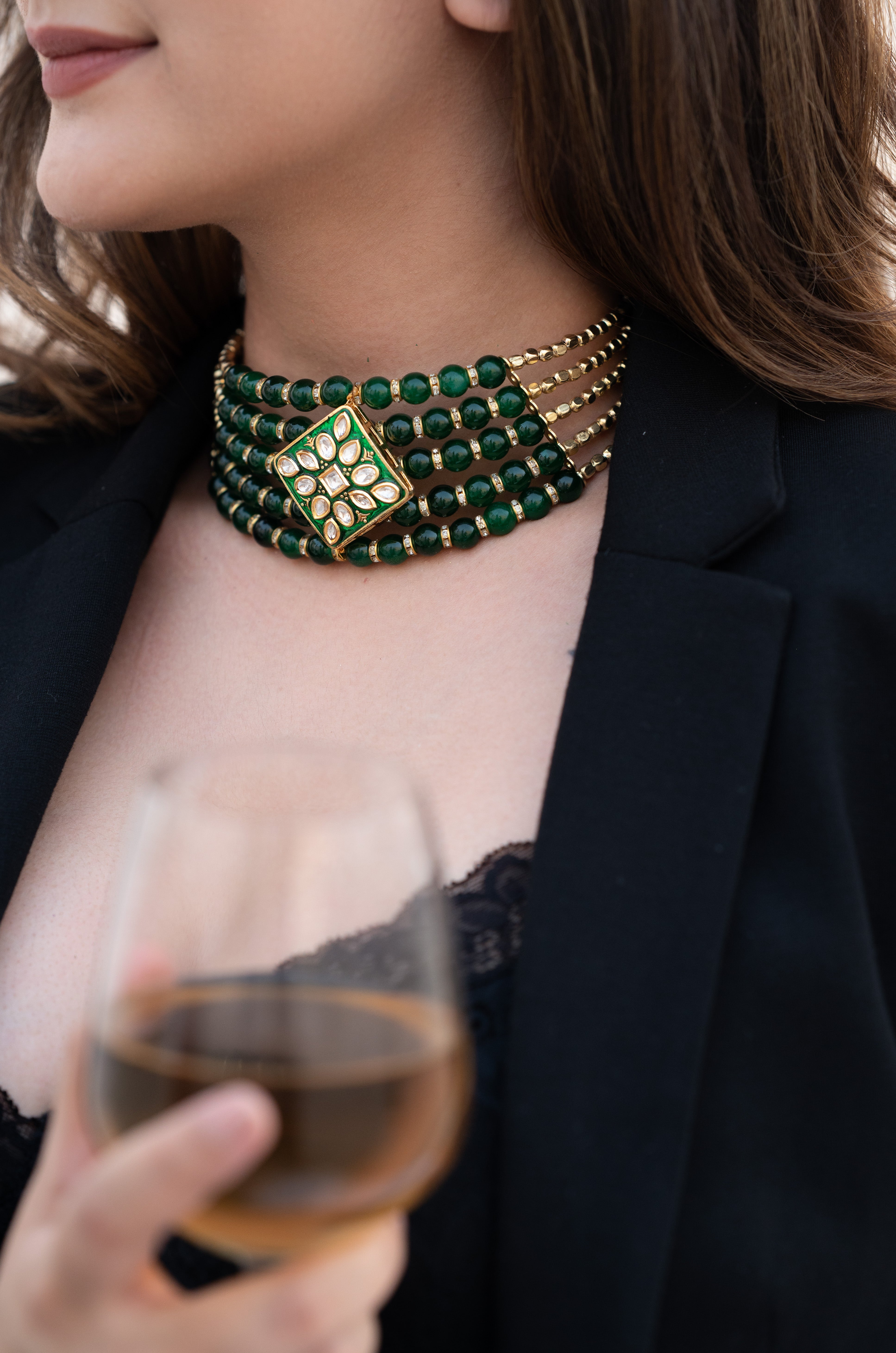 Kundan Meenakari Green Freesize Choker Necklace