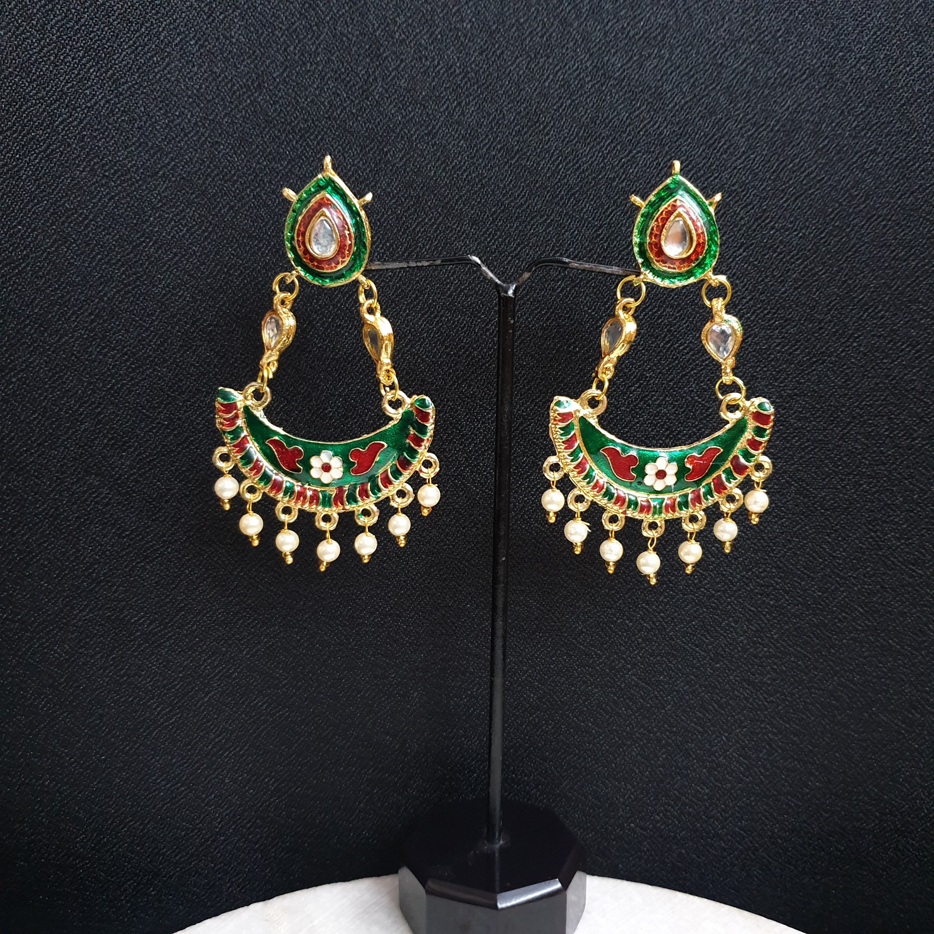Dark Green Meenakari Earrings