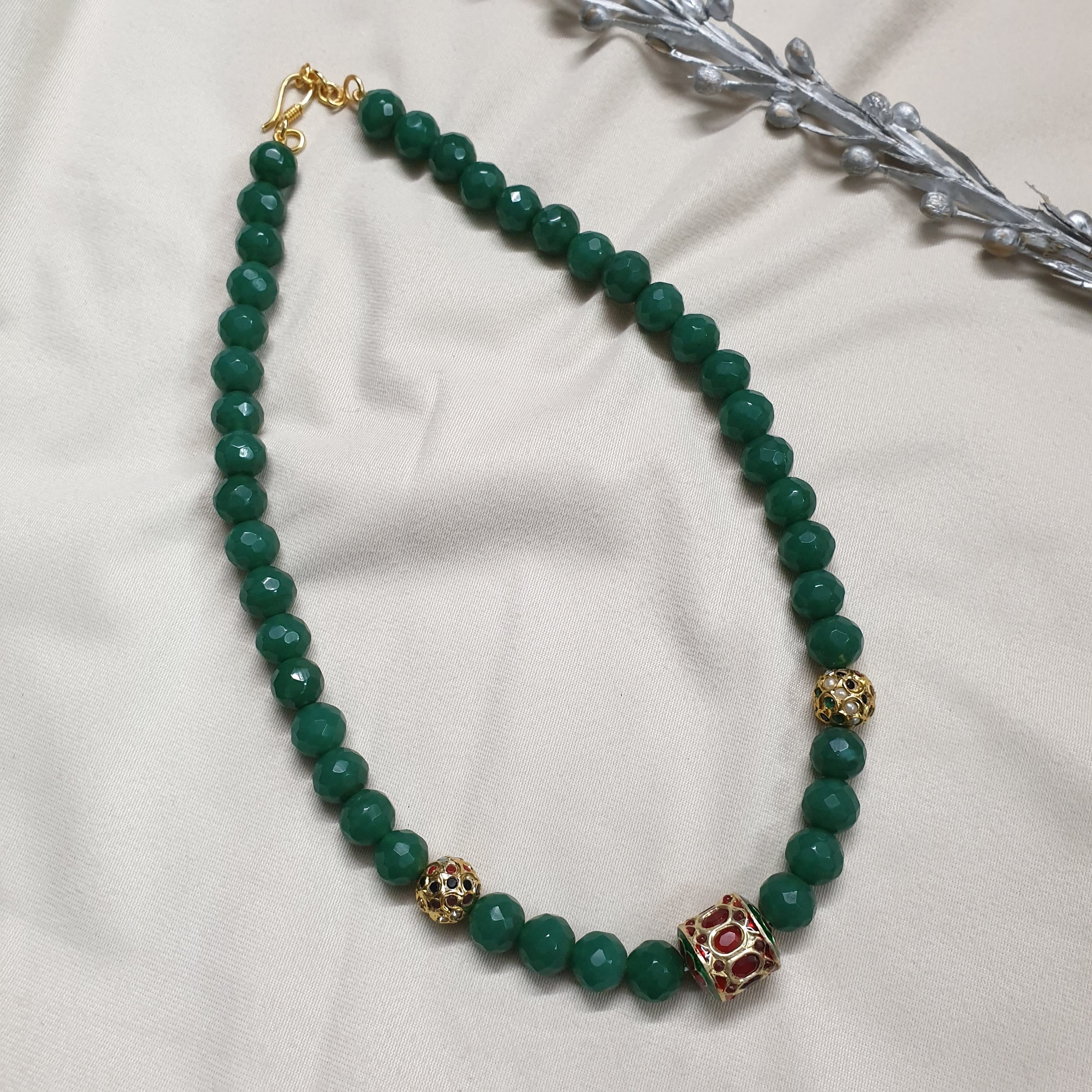 Green Stone Meenakari Beads Necklace
