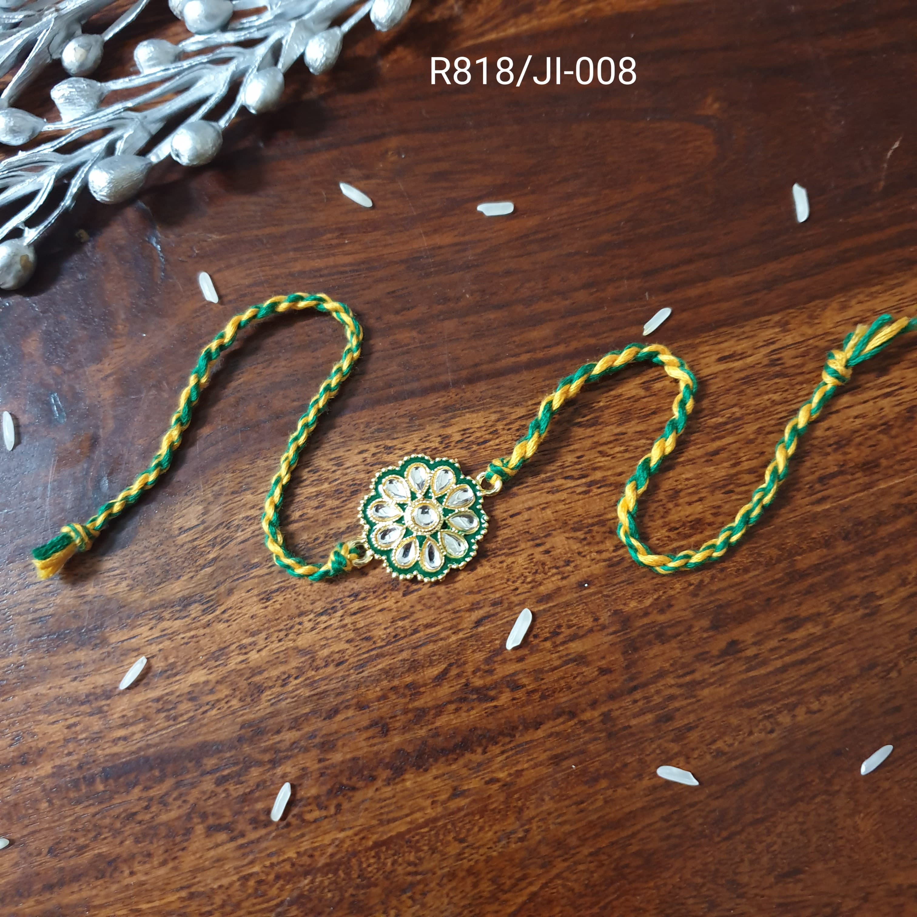Green Meenakari Kundan Rakhi
