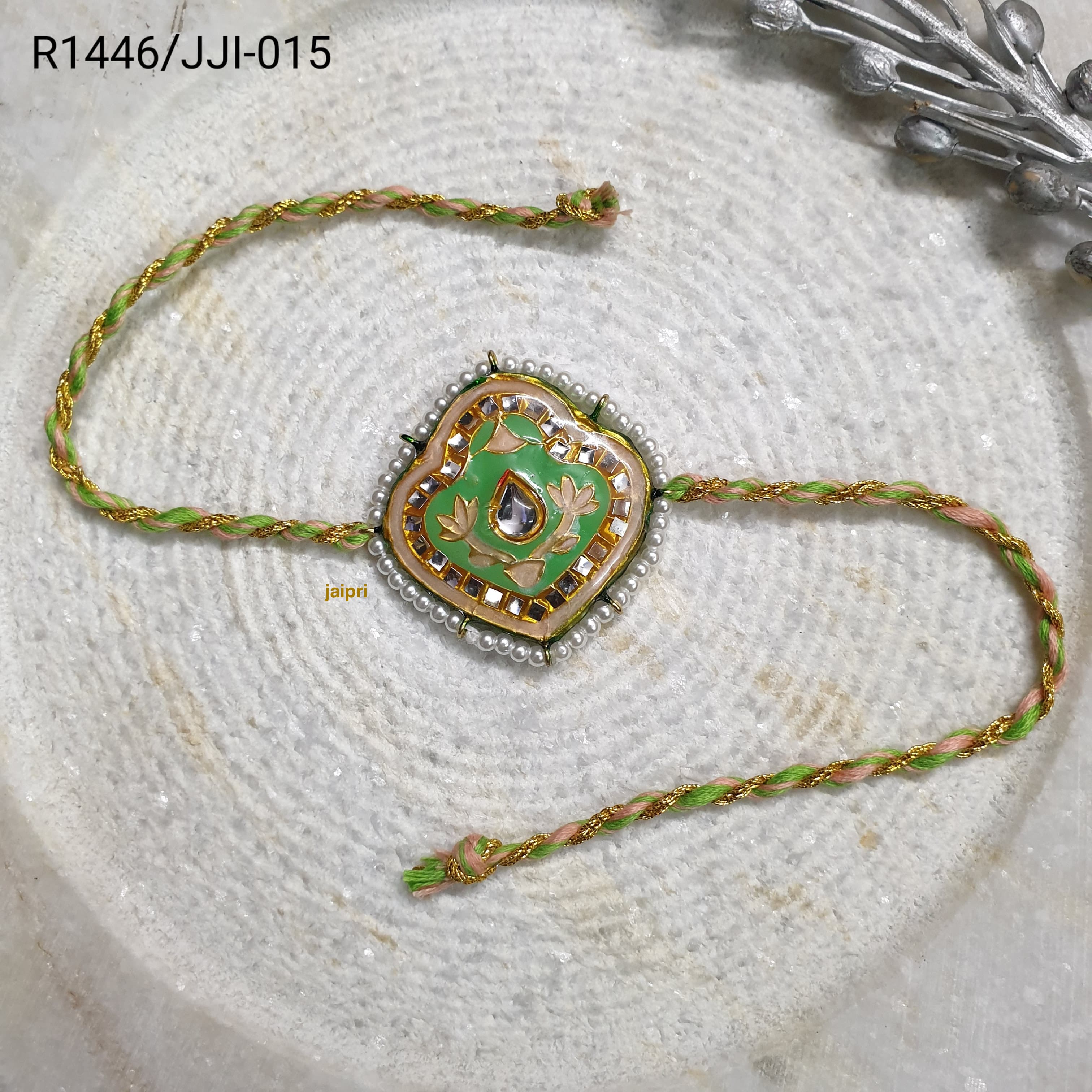 Green Kundan Meena Rakhi