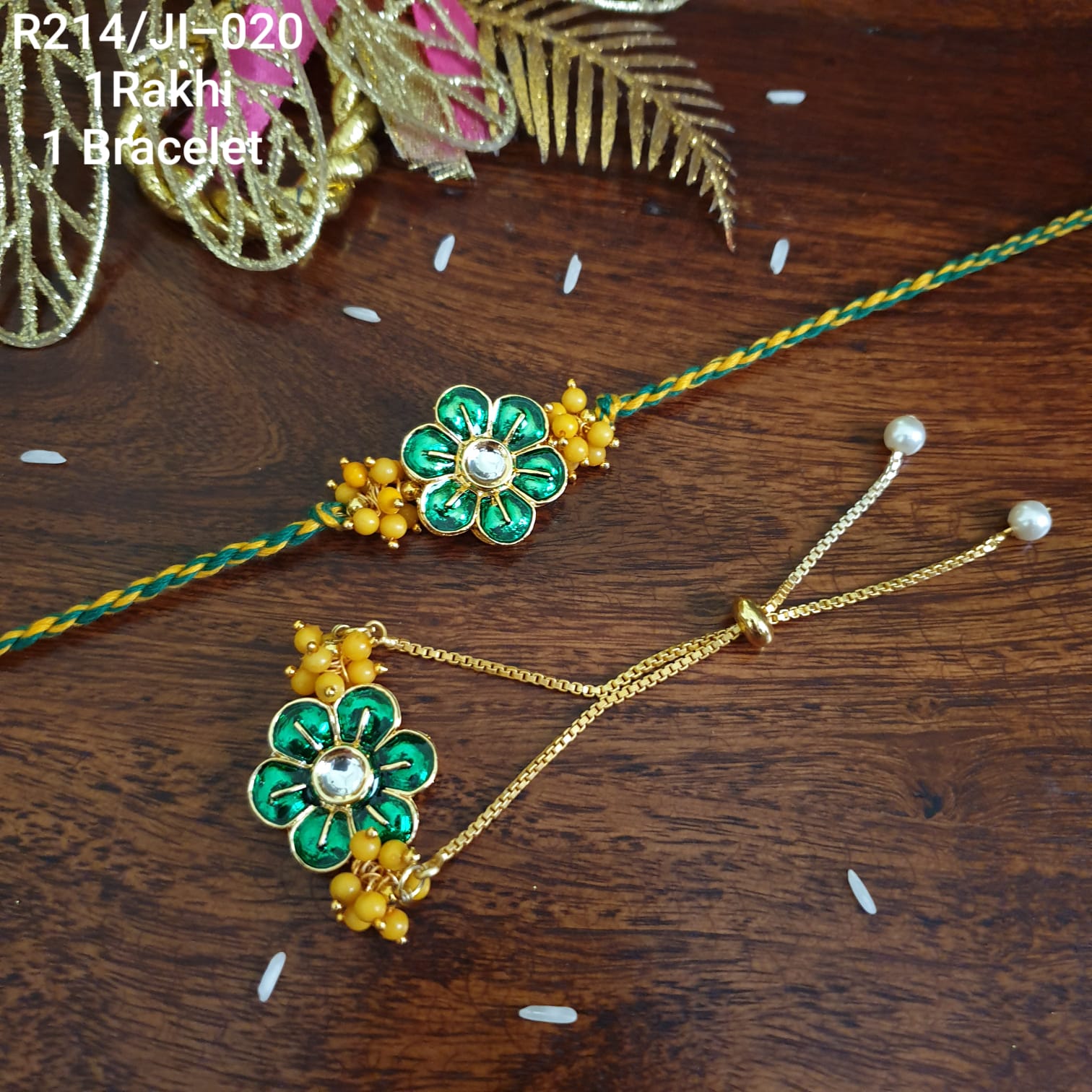 Green Floral Meenakari Couple Rakhi