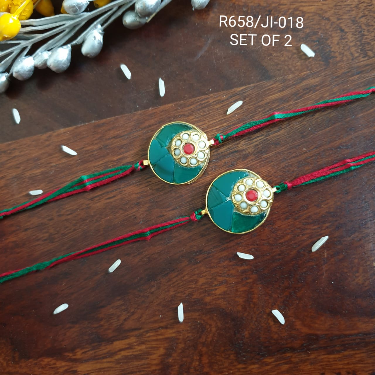 Green Stone Rakhi For Brother (Pack Of Two)