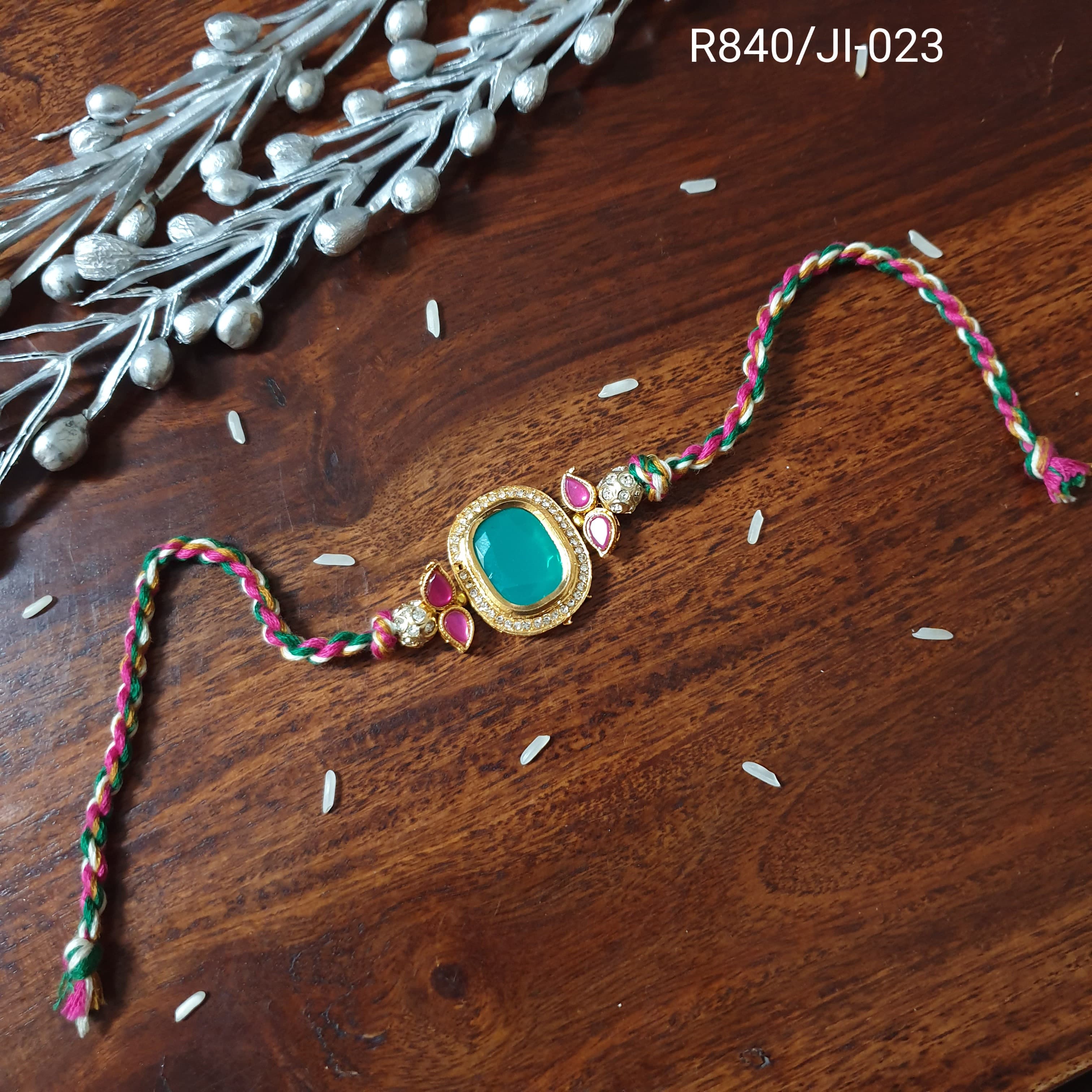 Green Pink Stone Rakhi