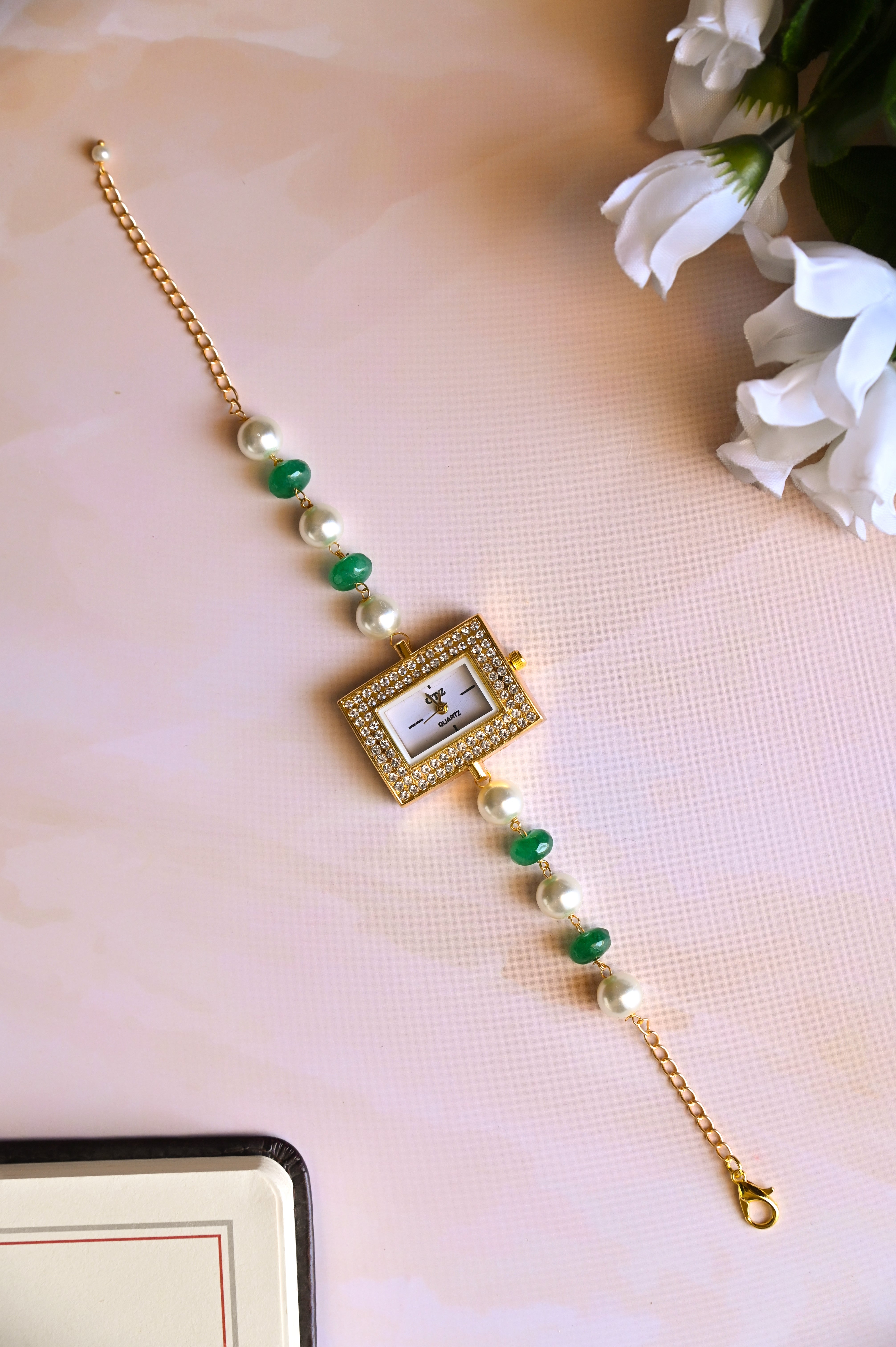 Green Pearl Beaded Wrist Watch
