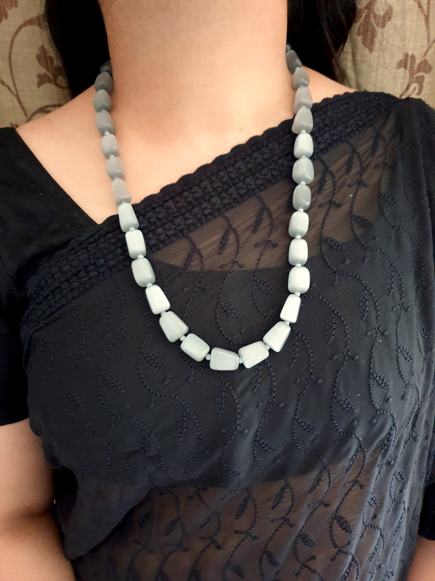 Grey Stone Single Layered Beaded Long Mala