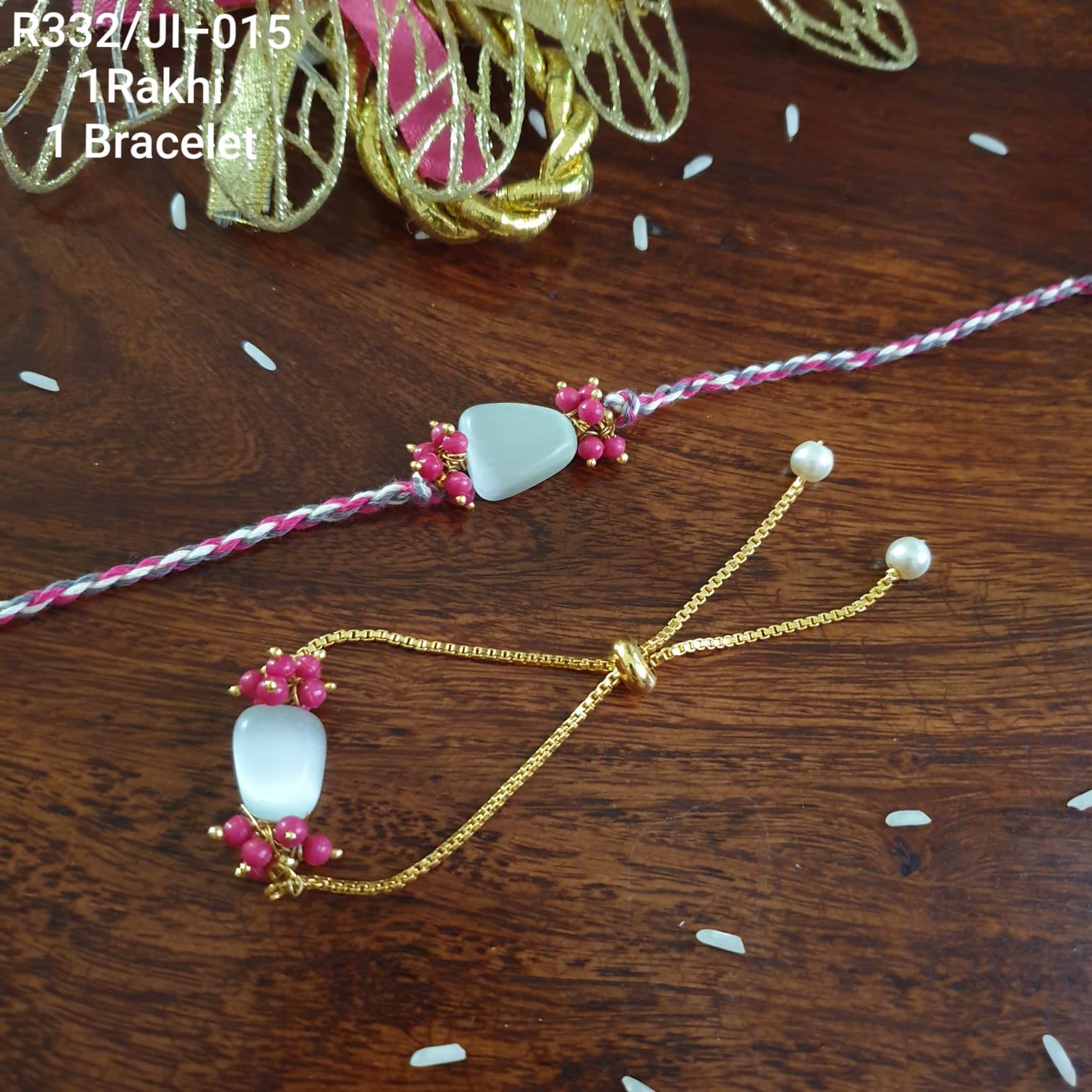 Grey Jade Stone Rakhi For Bhaiya Bhabhi