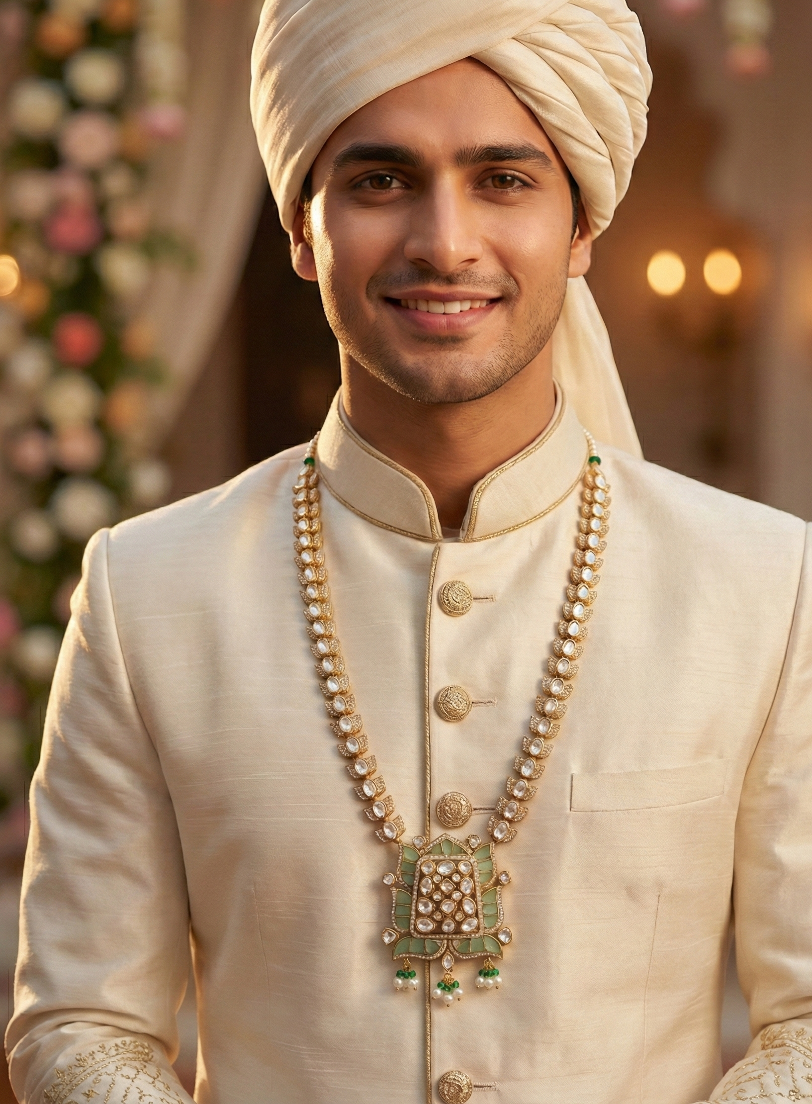 Mint Green Premium Kundan Polki Groom Necklace