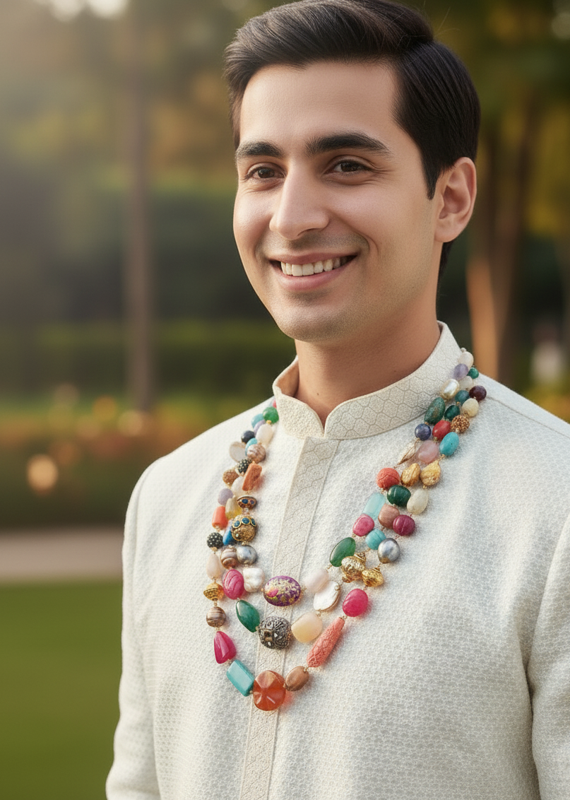 Multi Designer Beads Groom Necklace For Sherwani