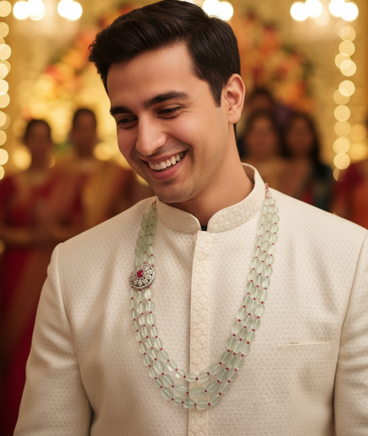 Light Sea Green Beads Three Layered Groom Necklace