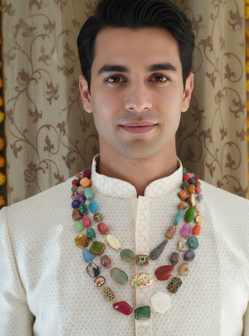 Multi Stone Beaded Groom Jewellery Set