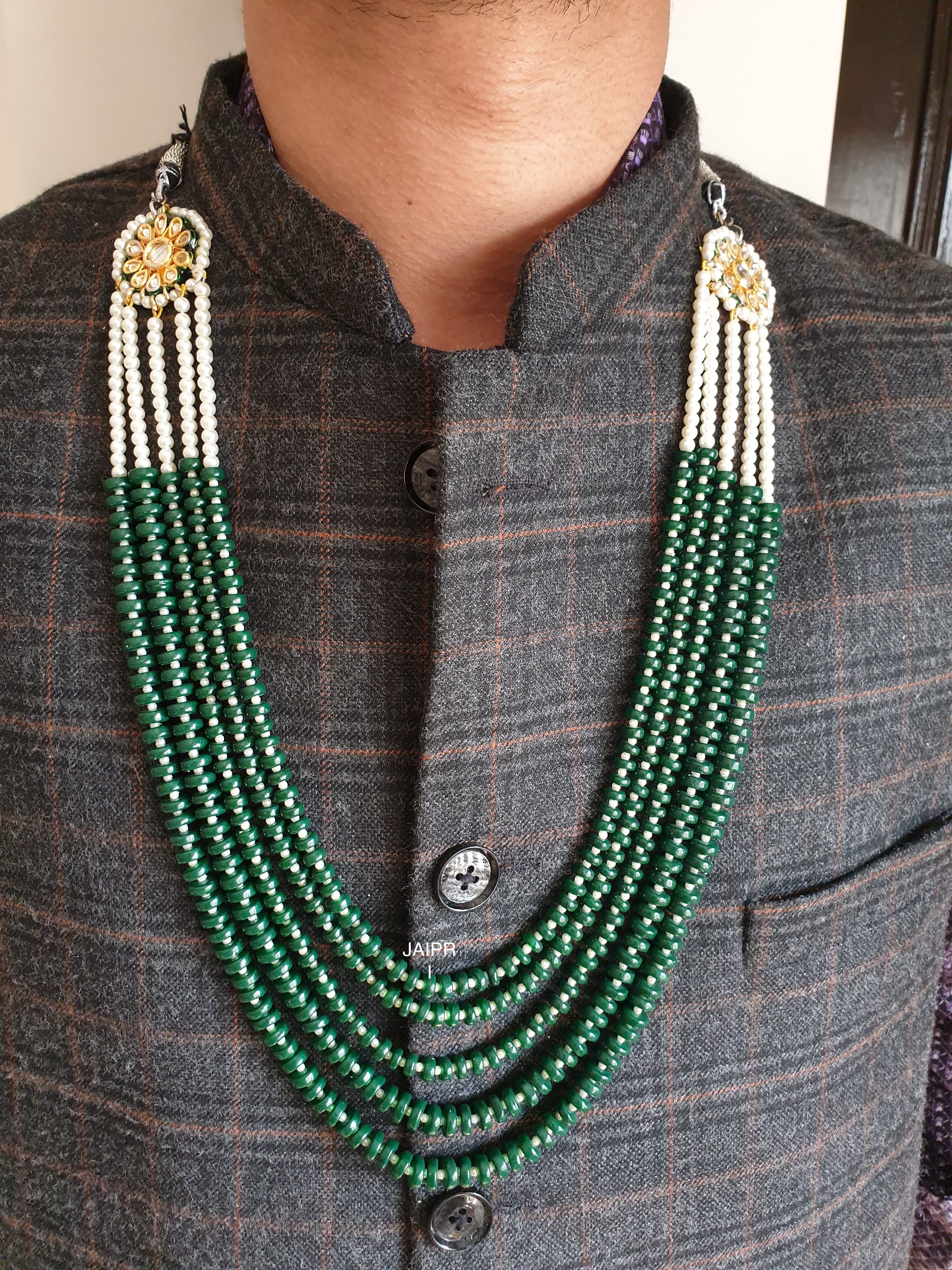 Green Pearl Necklace Set For Groom