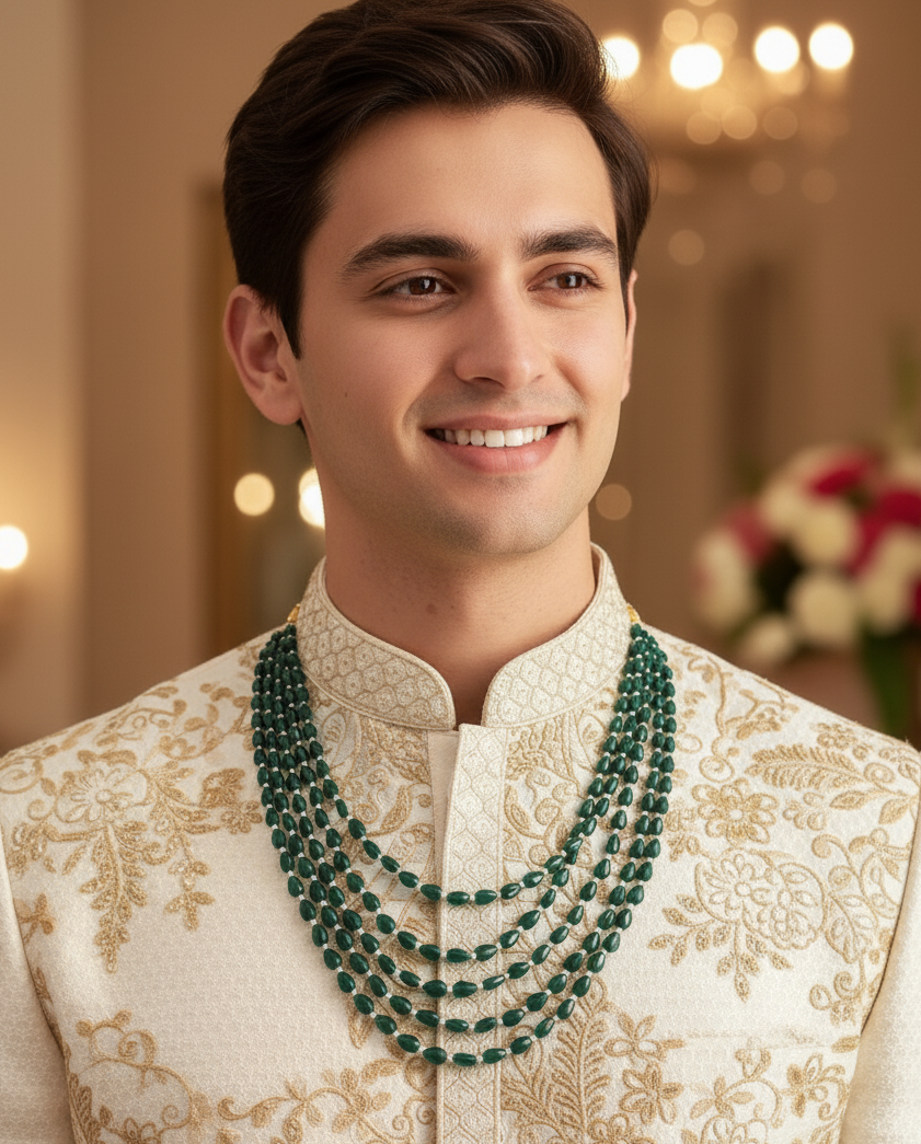 Green Drop Stone Five Layered Groom Necklace Set