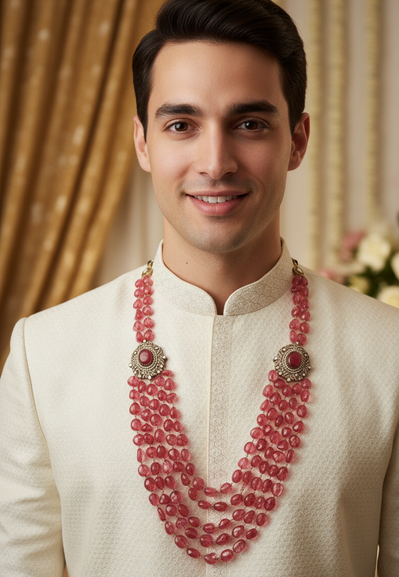 Pink Tourmaline Stone Beads Groom Necklace