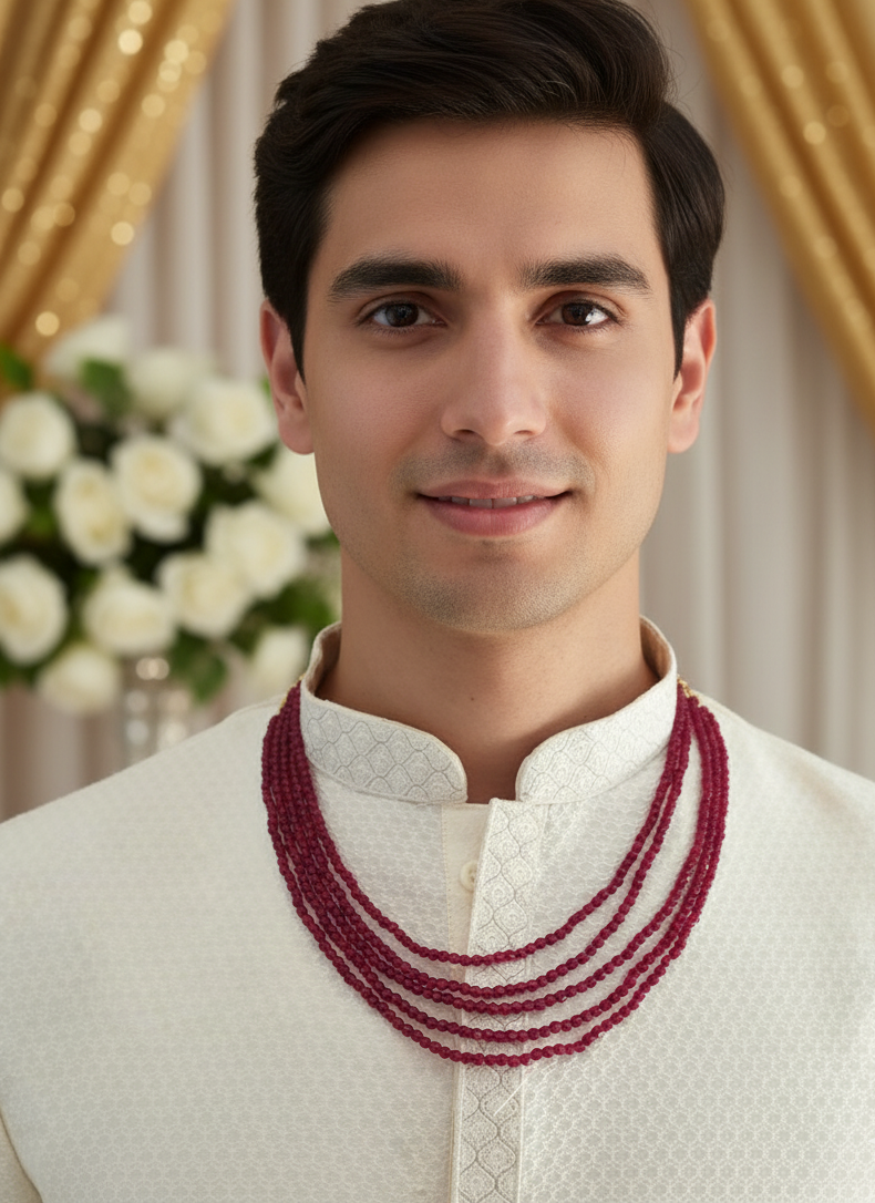 Maroon Jade Stone Groom Wedding Necklace