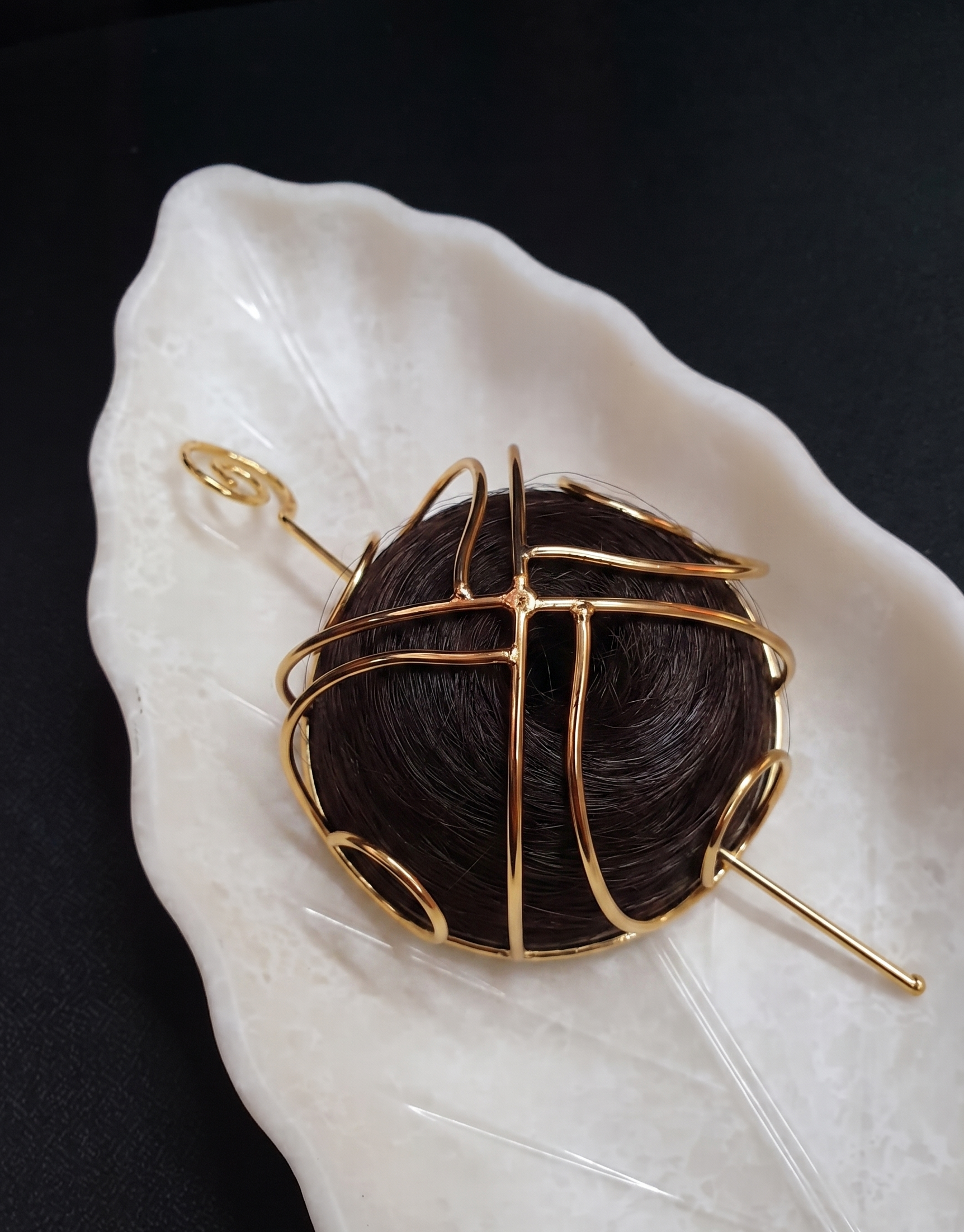 Minimalist Gold Wire Bun Cage Pin