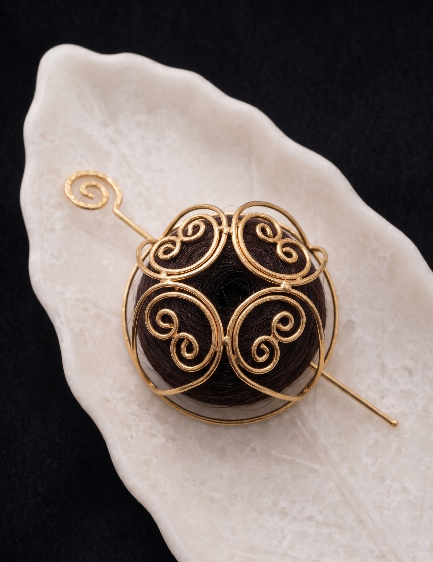Gold Tone Handcrafted Bridal Bun Pin