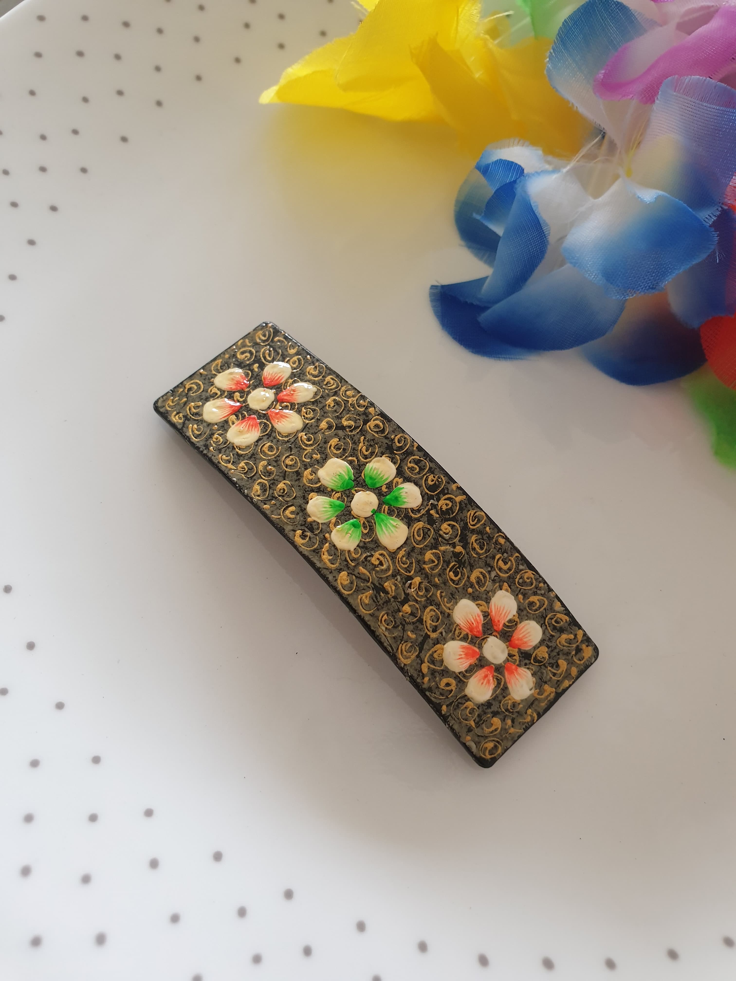 Black Handpainted Designer Hair Clip