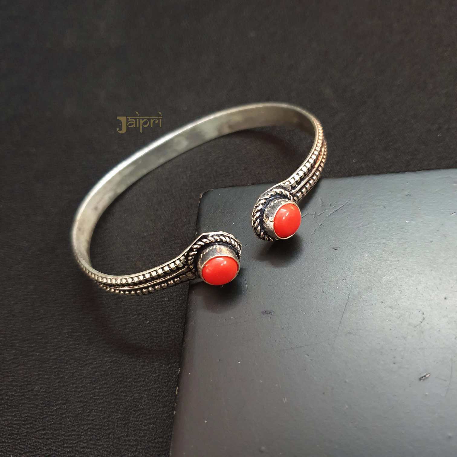 Orange Stone Oxidized Cuff Bangle