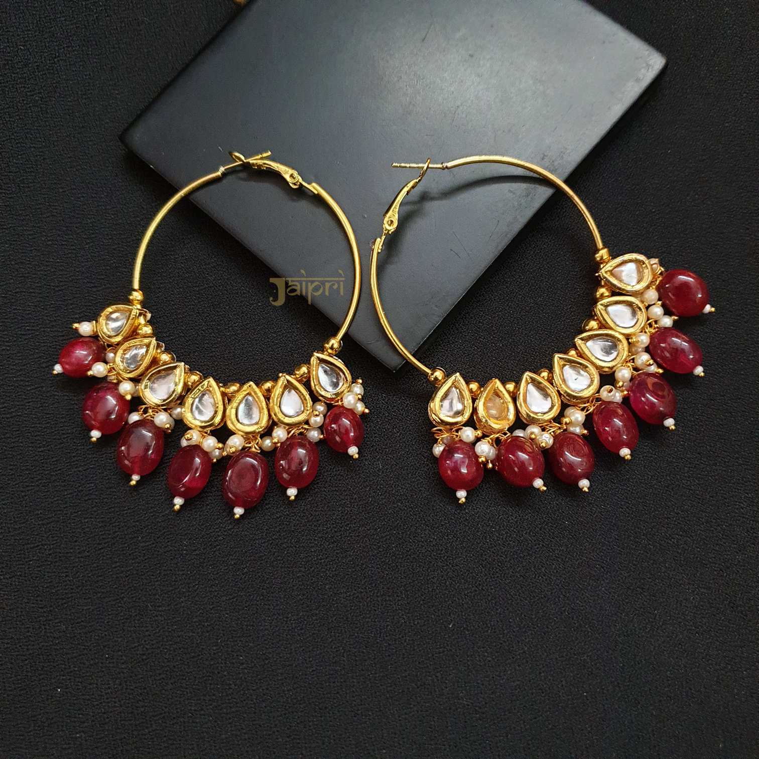 Ruby Stone Kundan Beautiful Hoops Earrings – Jaipri - Main Image