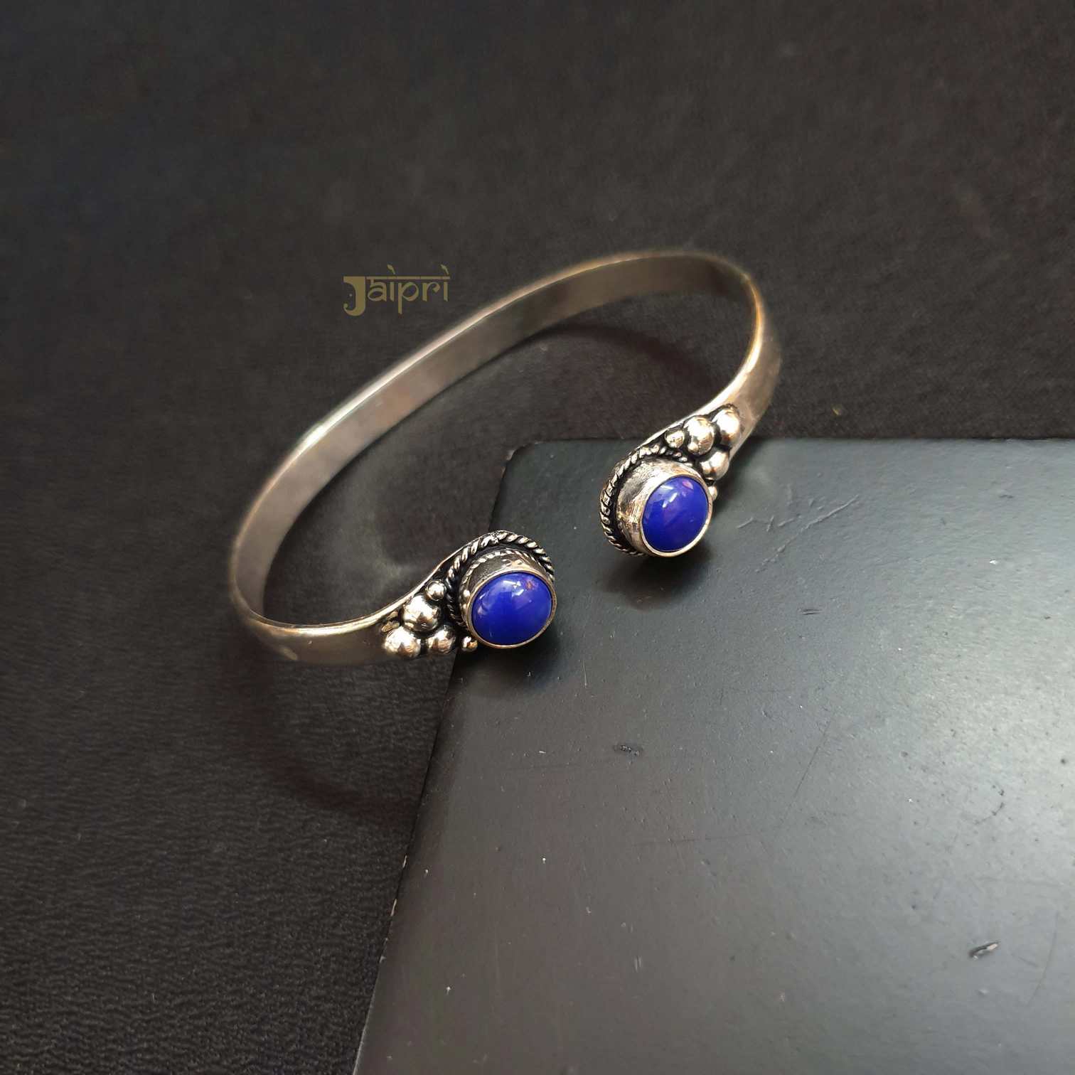 Dark Blue Stone Oxidised Cuff Bangle