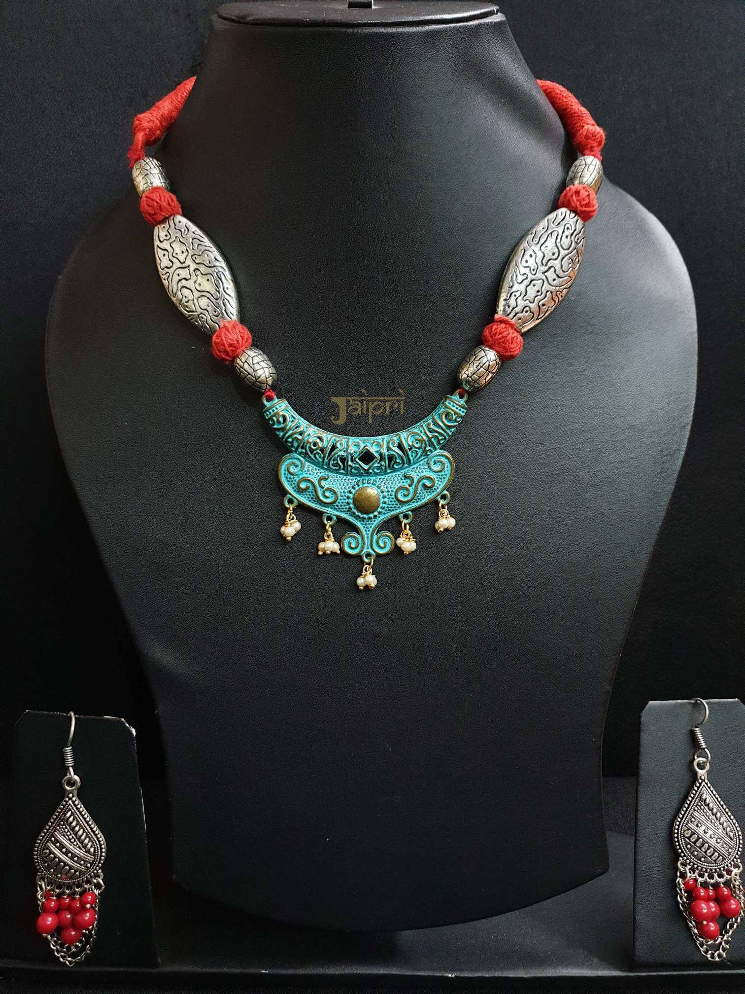 Oxidized Designer Necklace With Earrings