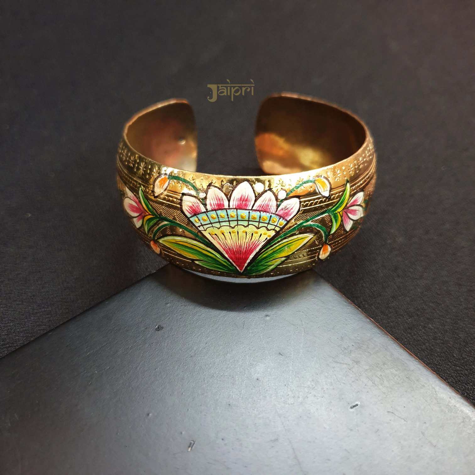 Floral Meenakari Oxidized Cuff Bangle