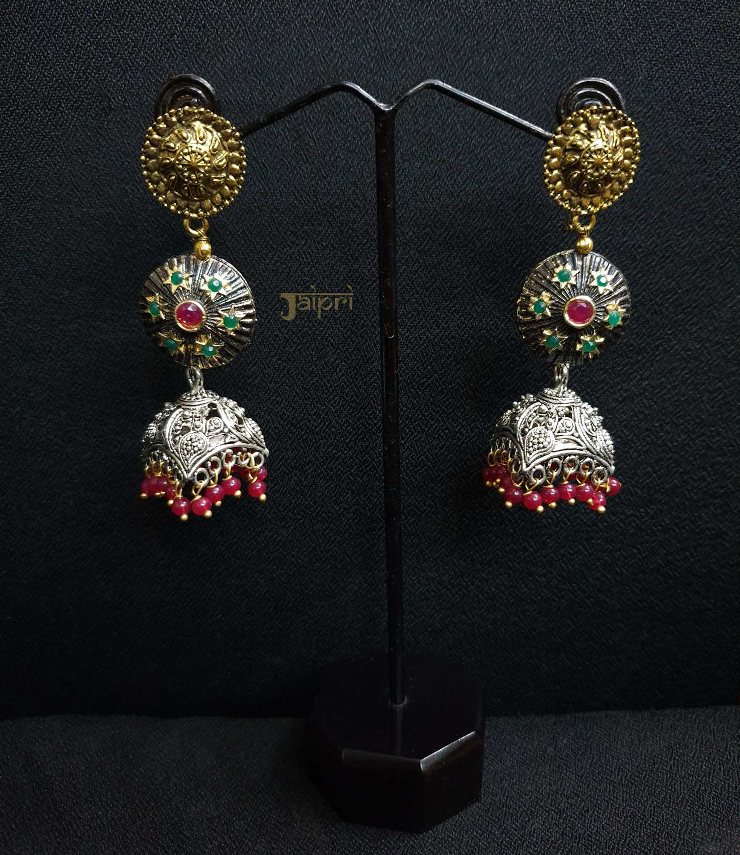 Floral Design, Dual Tone Stud Adorable Jhumki