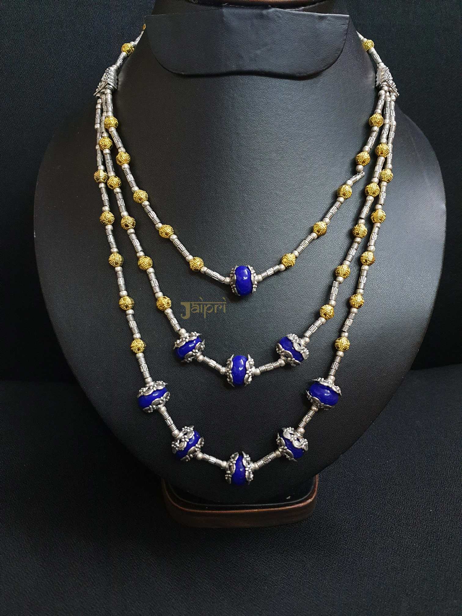 Three Layer Blue Stone Necklace