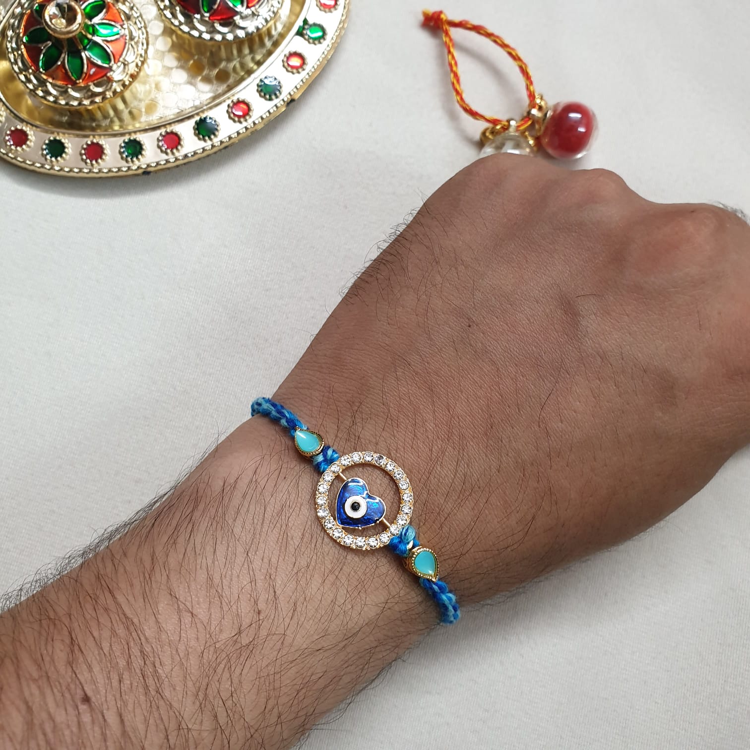 Blue Stone Heart Evil Eye Rakhi