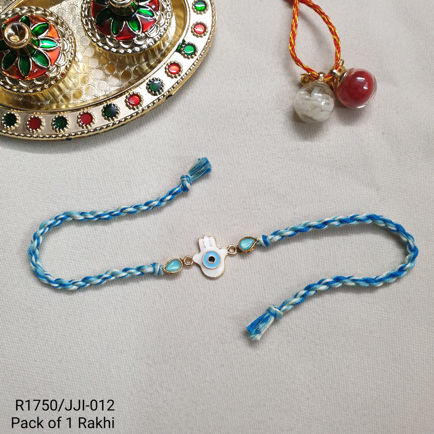 White Humsa Stone Rakhi