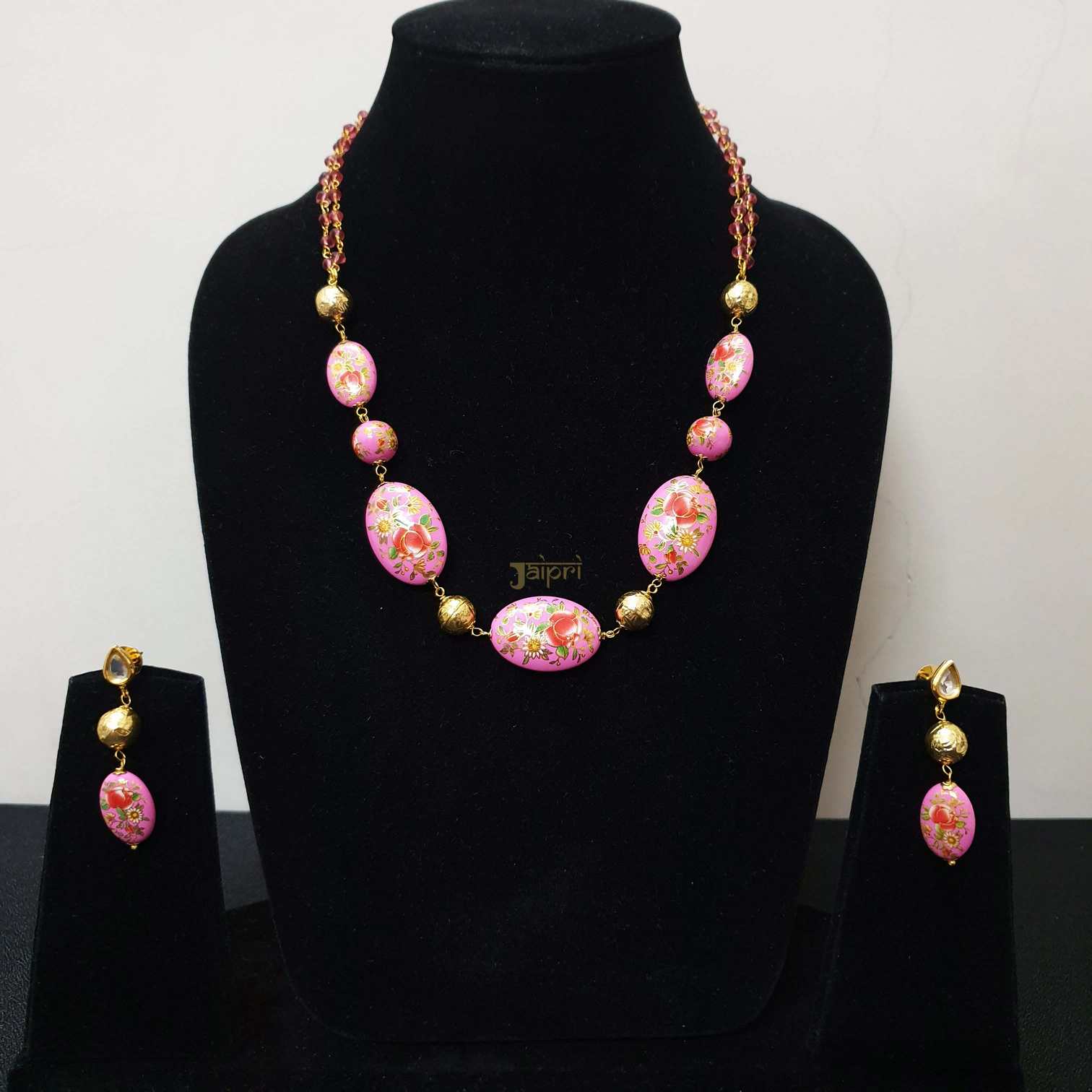 Designer Floral Meenakari Gold Necklace With Earrings