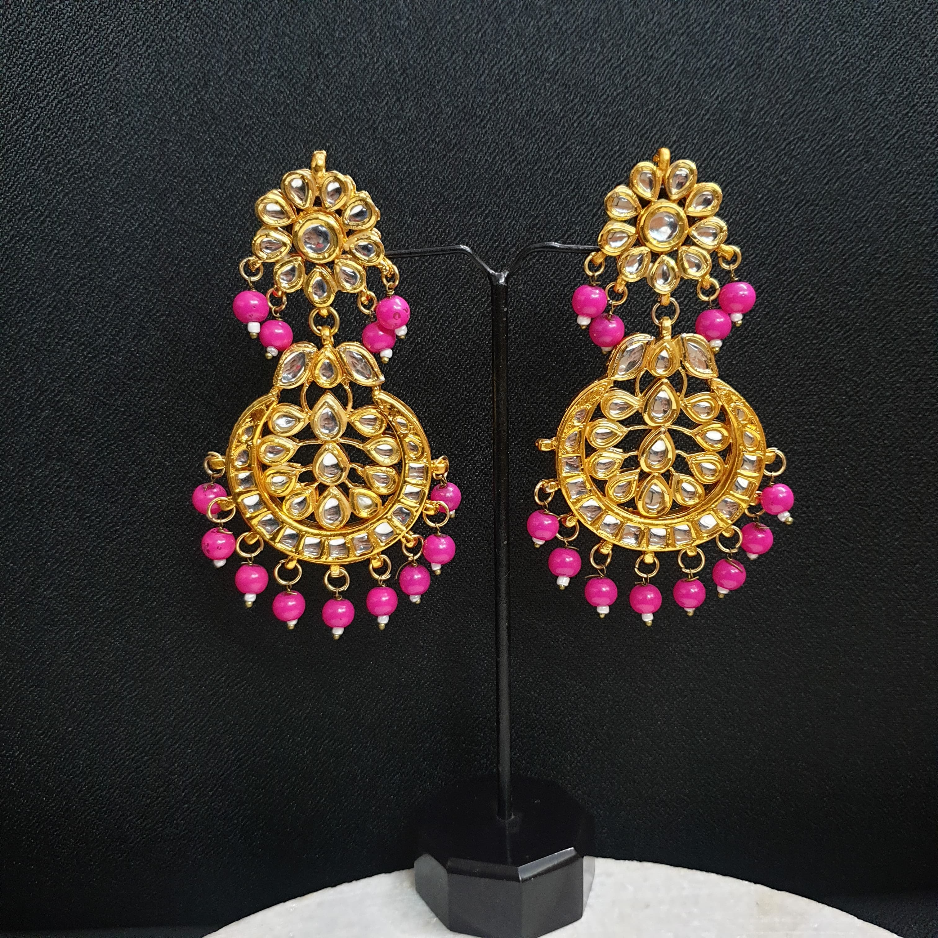 Pink Kundan Chandbali Earrings