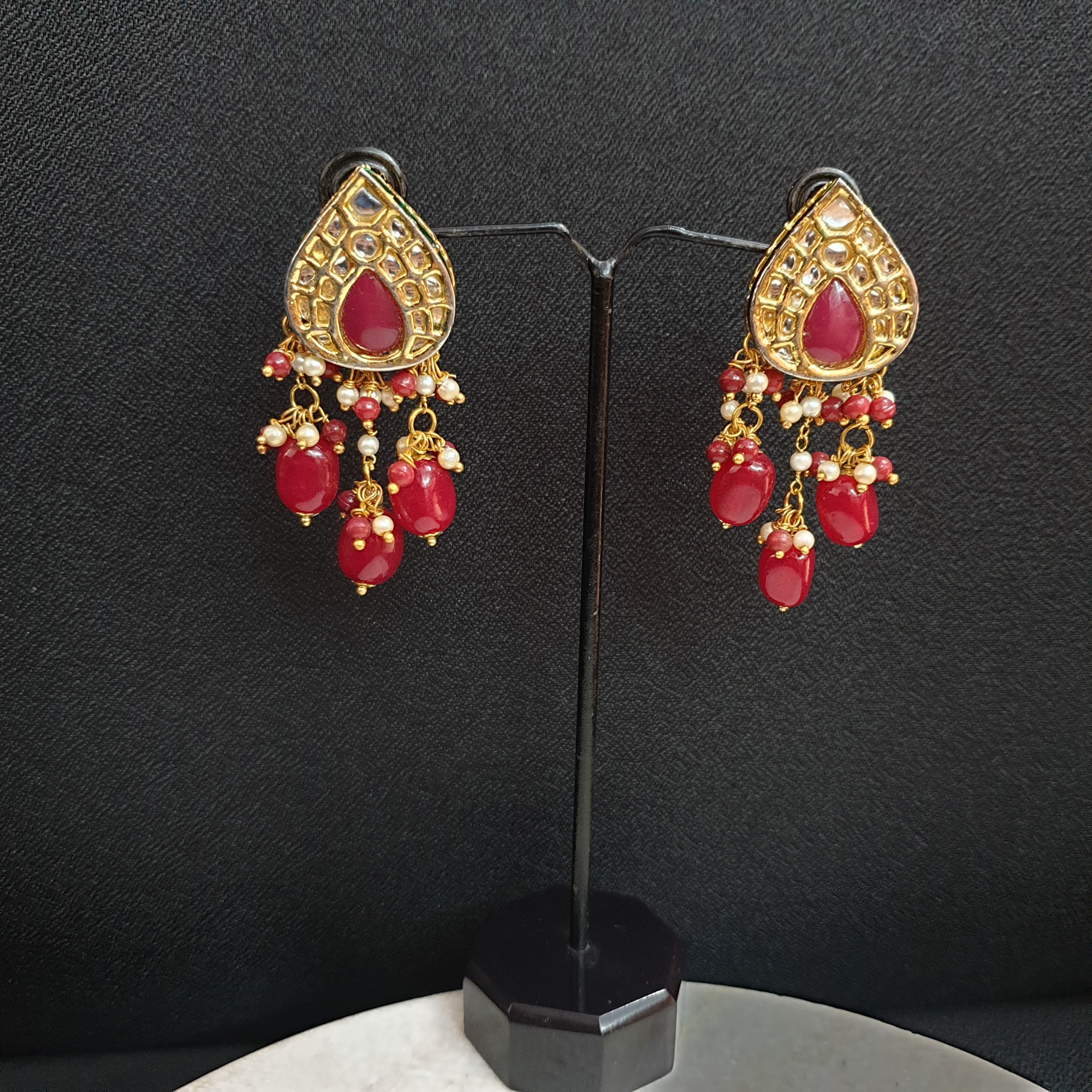 Red Stone Kundan Earrings