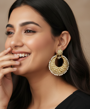 Pearl Jadau Chandbali Earrings