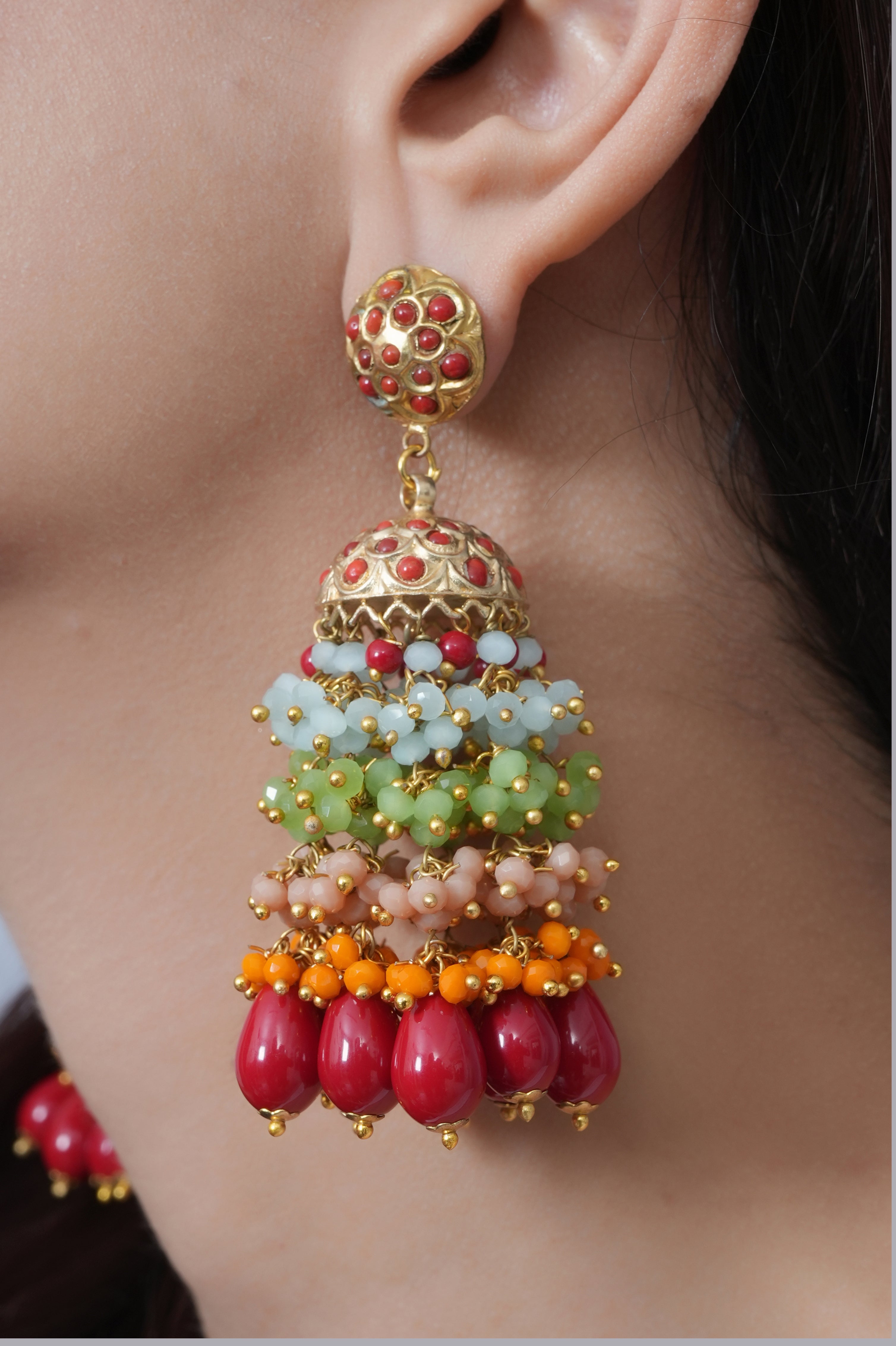 Multi Beaded Jadau Jhumki Earrings